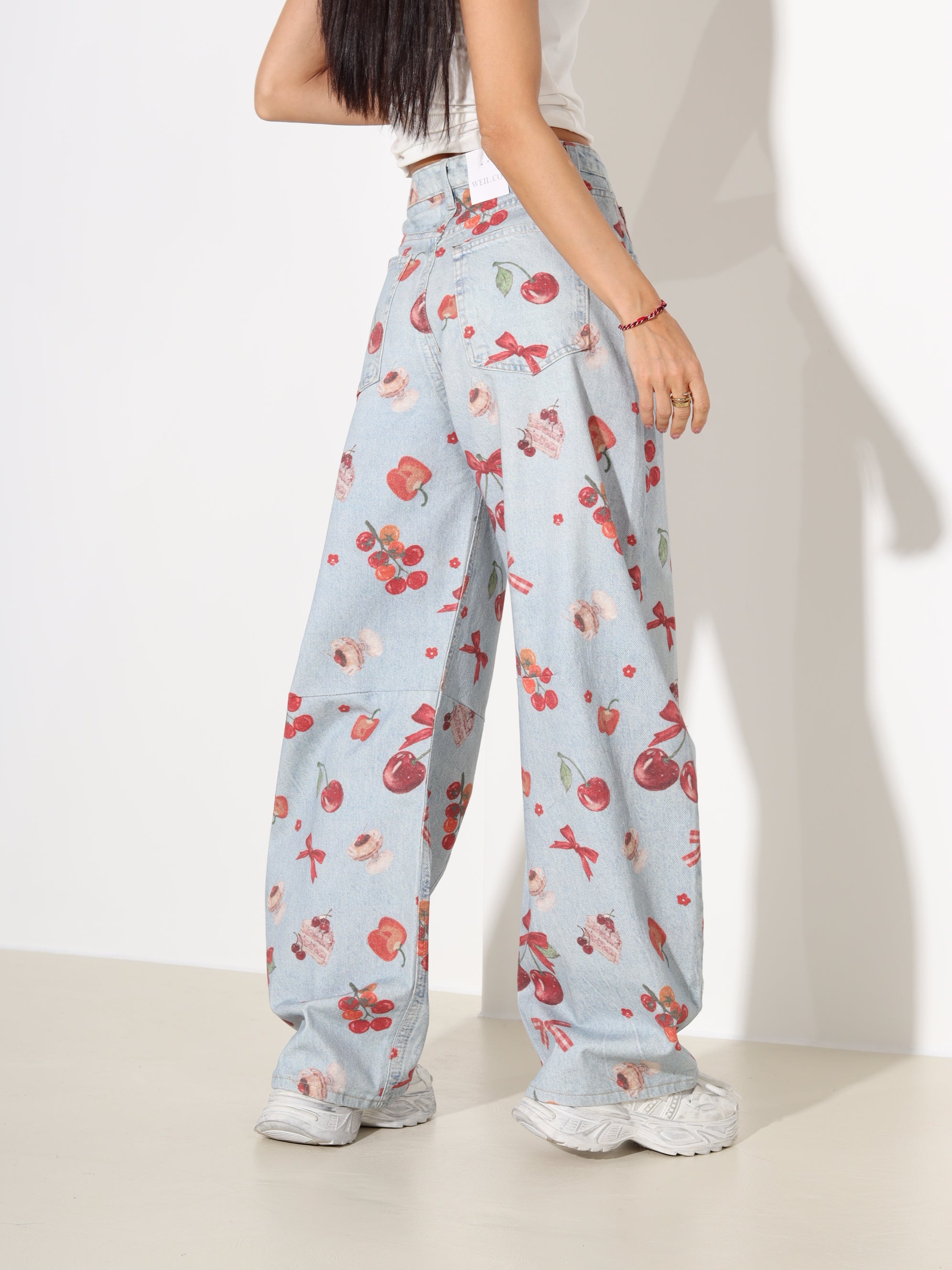 Zilas barrel stila džinsa bikses 'Ķirsītis' - 18128