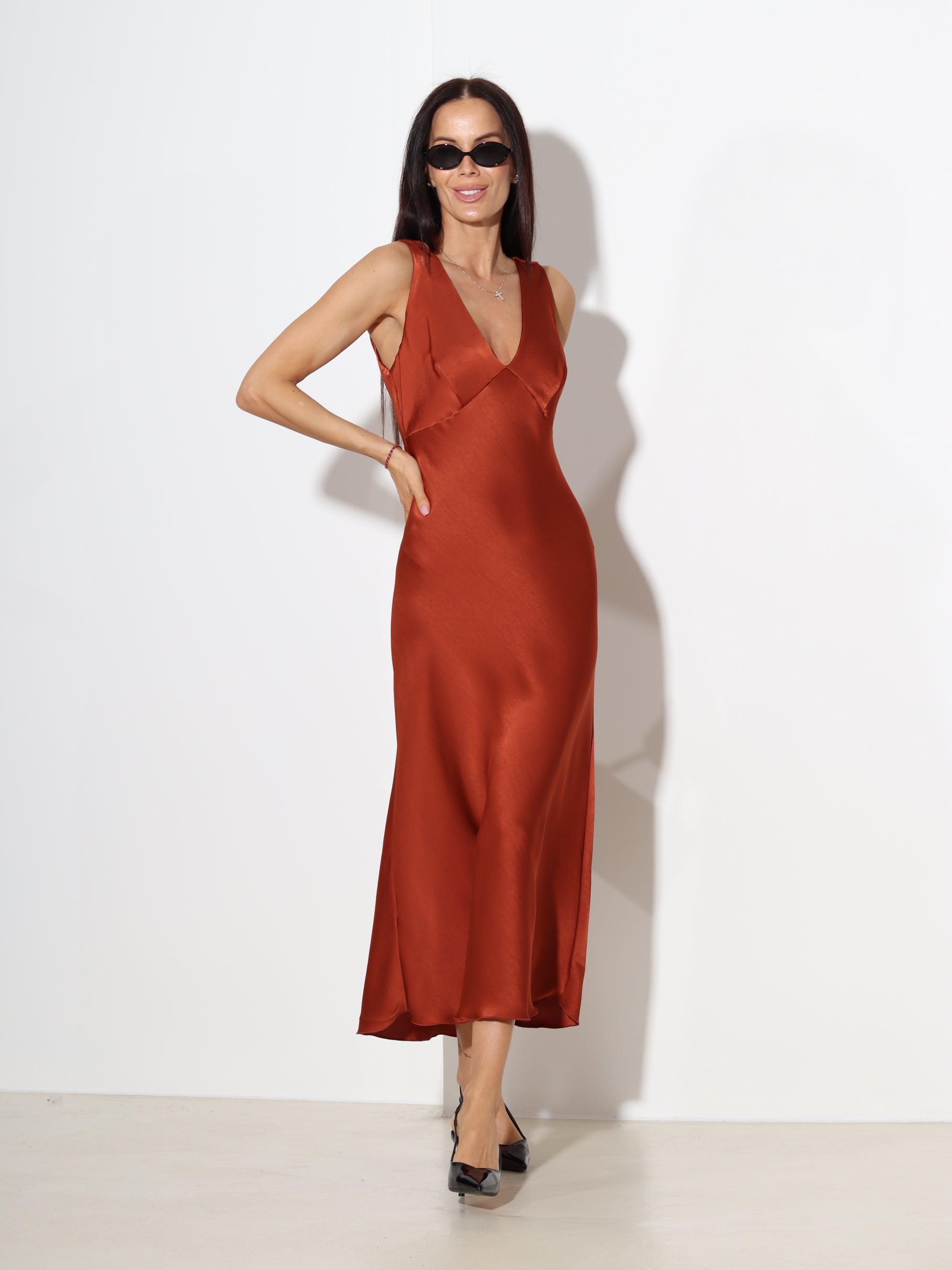 Bronzas krāsas midi kleita ,,Satin slip'' - 19642