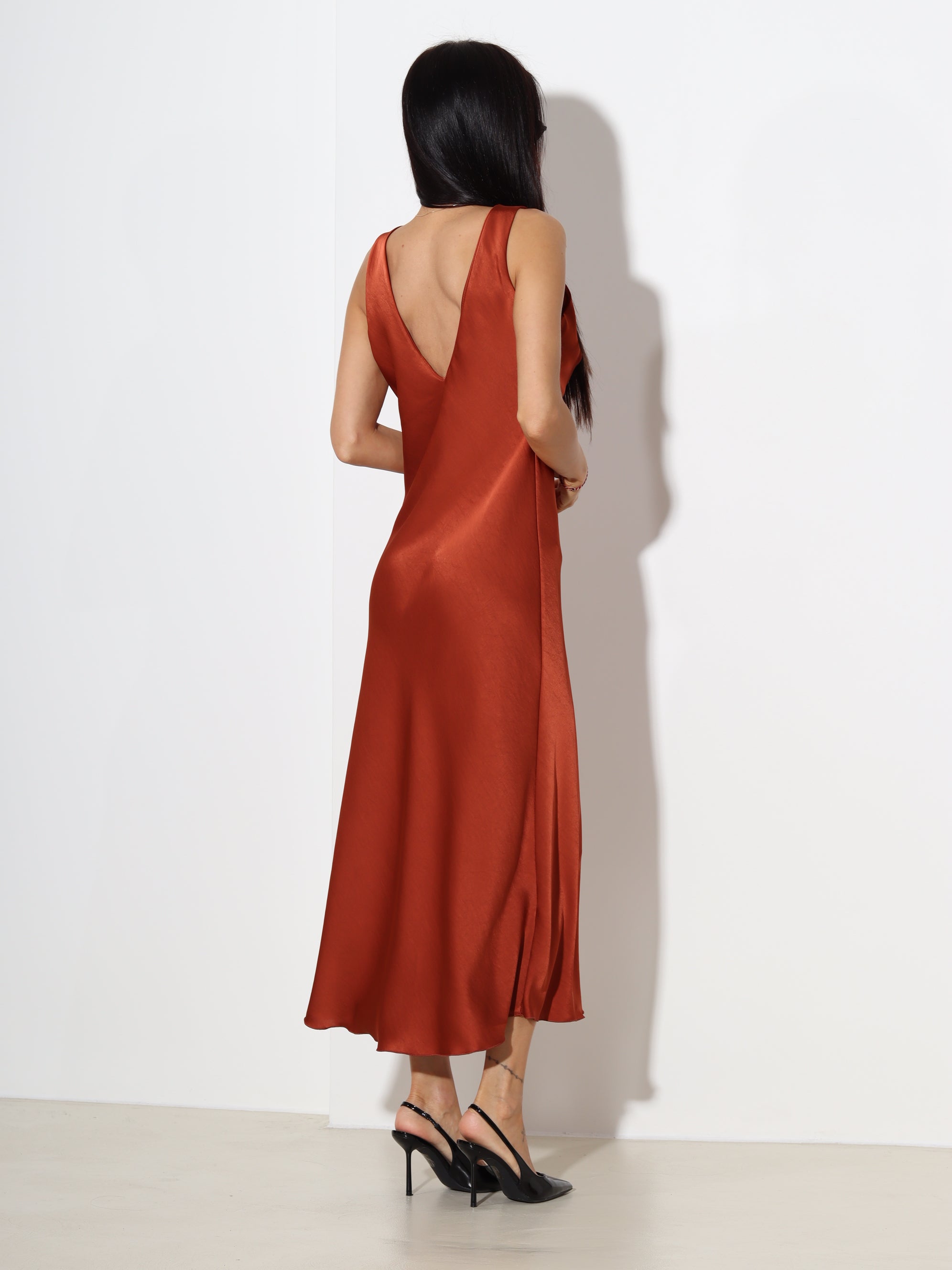 Bronzas krāsas midi kleita ,,Satin slip'' - 19642