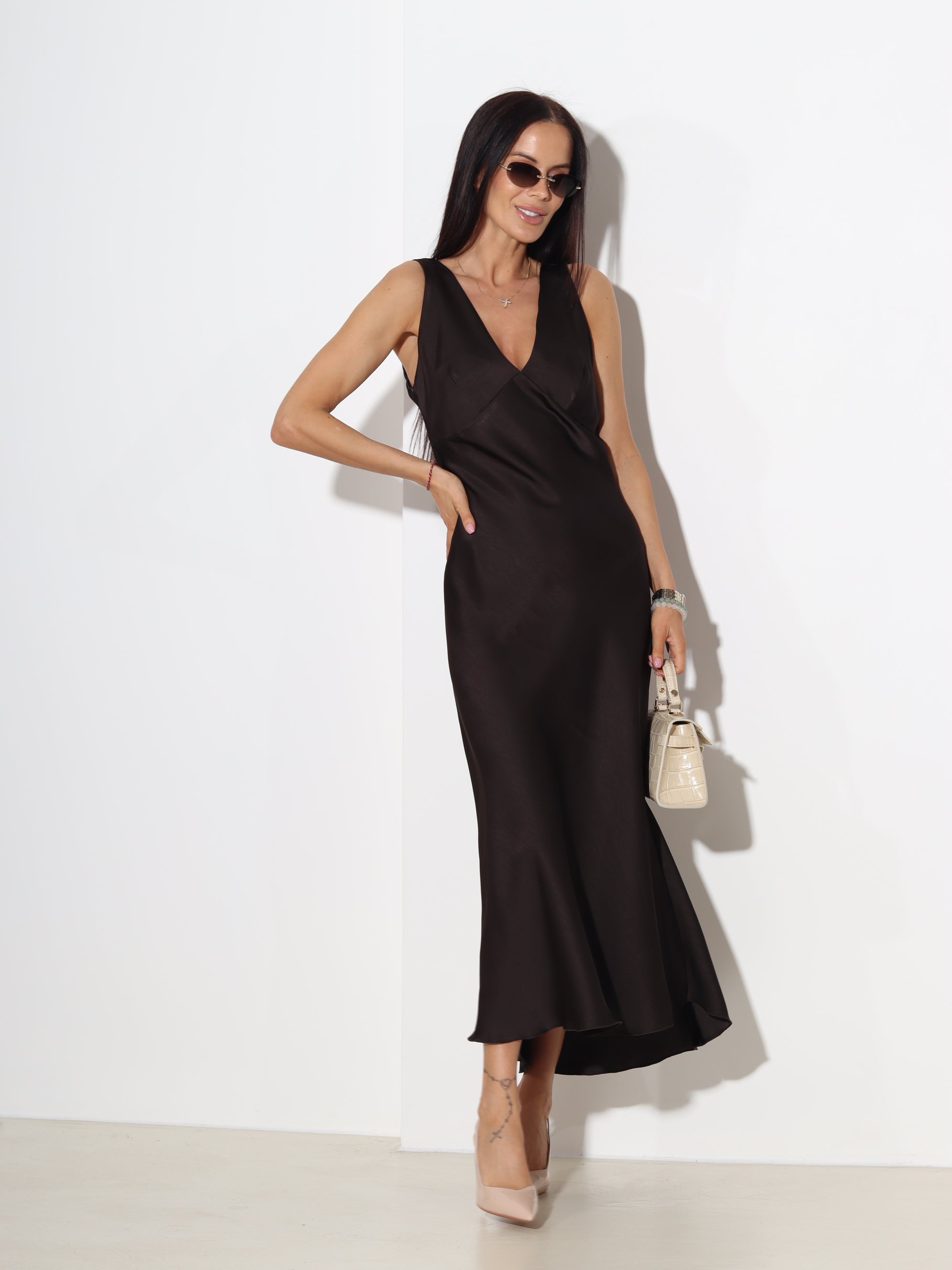 Šoko/ brūna midi kleita ,,Satin slip'' - 19641