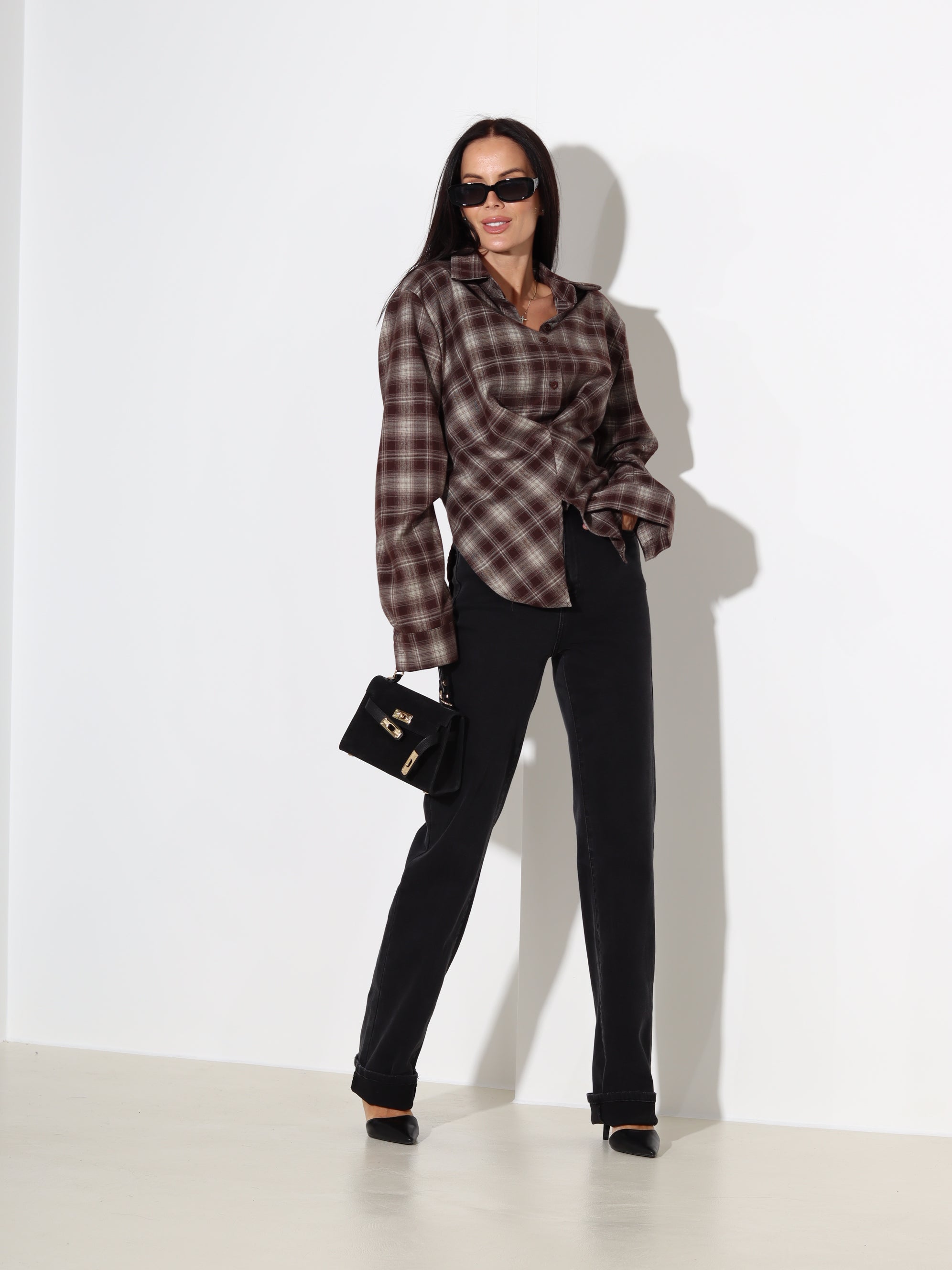 Brūns rūtains krekls, sienama muguras daļa - 18149