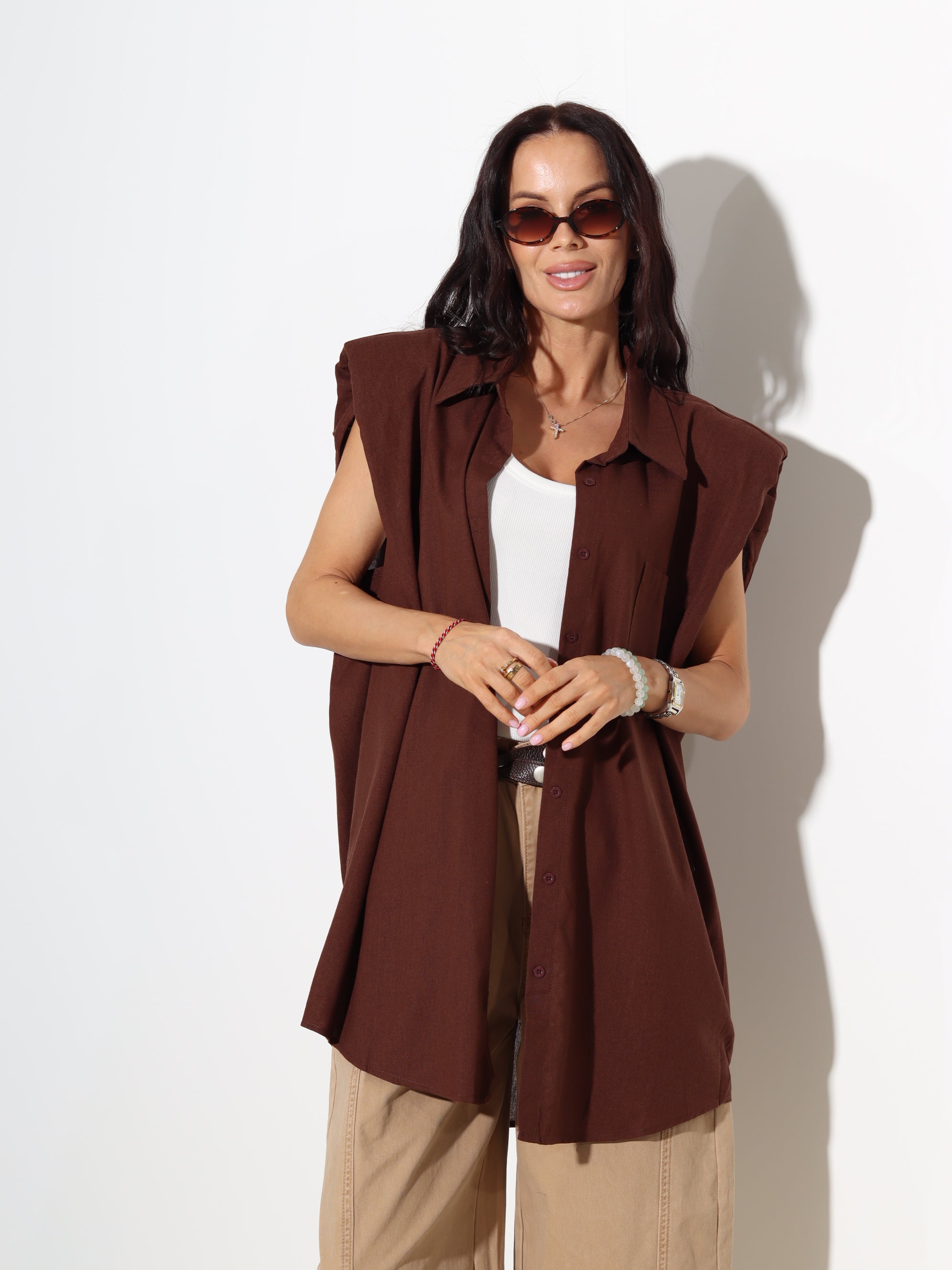 Šoko tonī lina krekls bez piedurknes - 19006