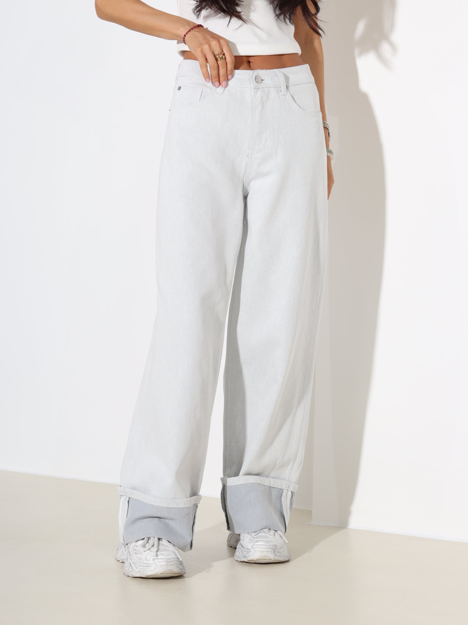 Gaiši pelēkas "Laulia" džinsa bikses "Premium" ar atloku - 18375