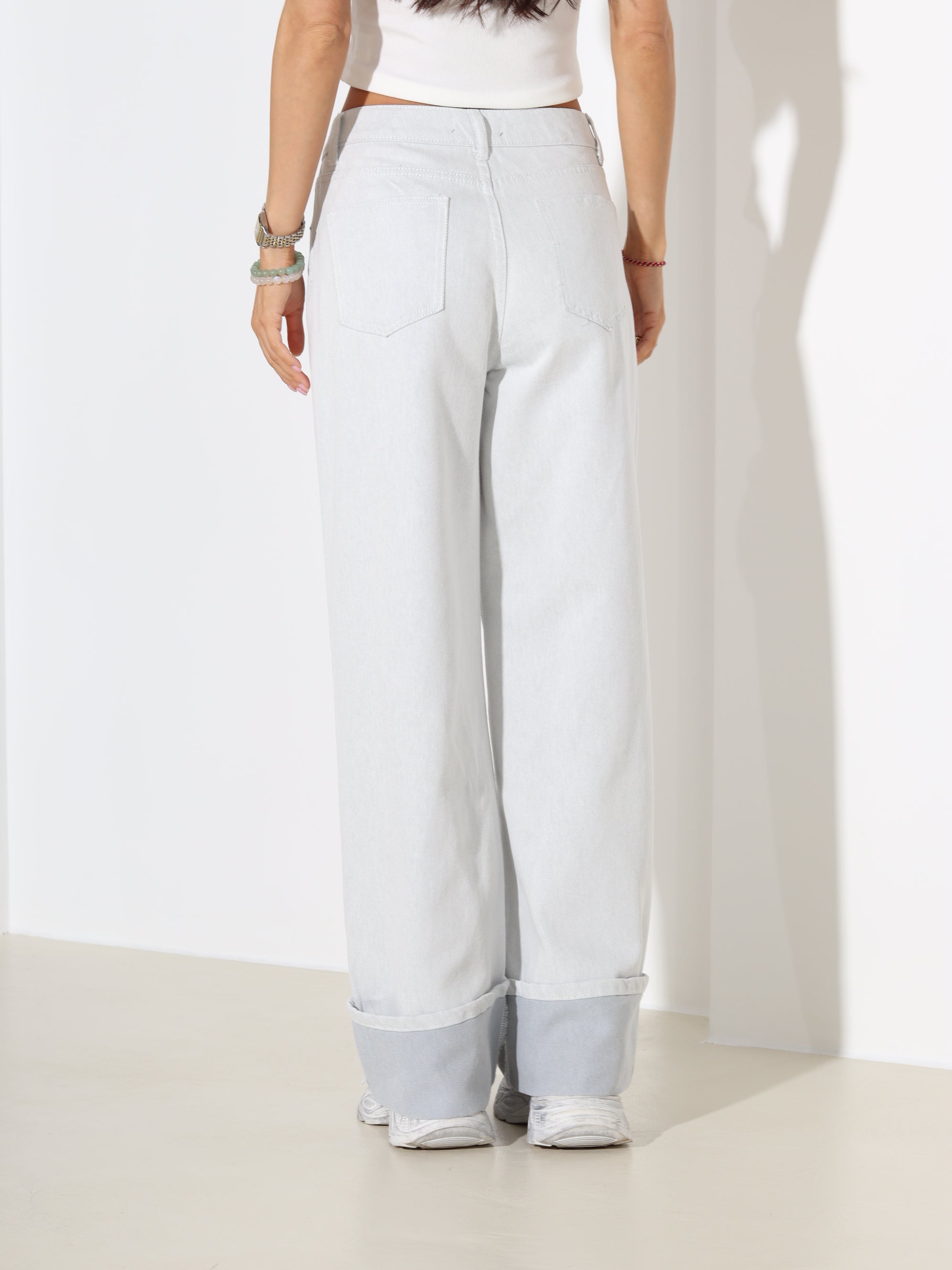 Gaiši pelēkas "Laulia" džinsa bikses "Premium" ar atloku - 18375