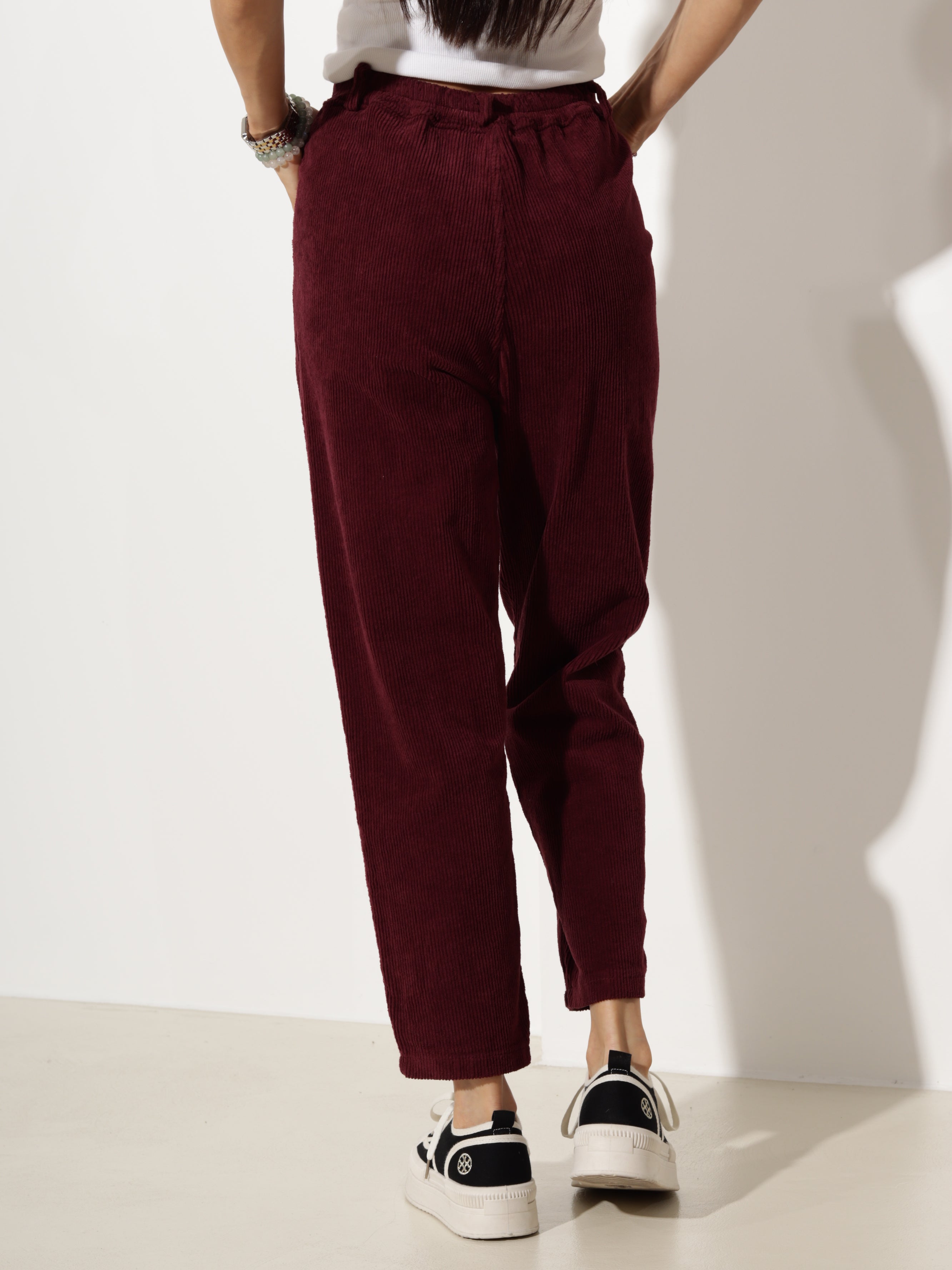 Bordo velveta "Mom fit" tipa bikses- 20618