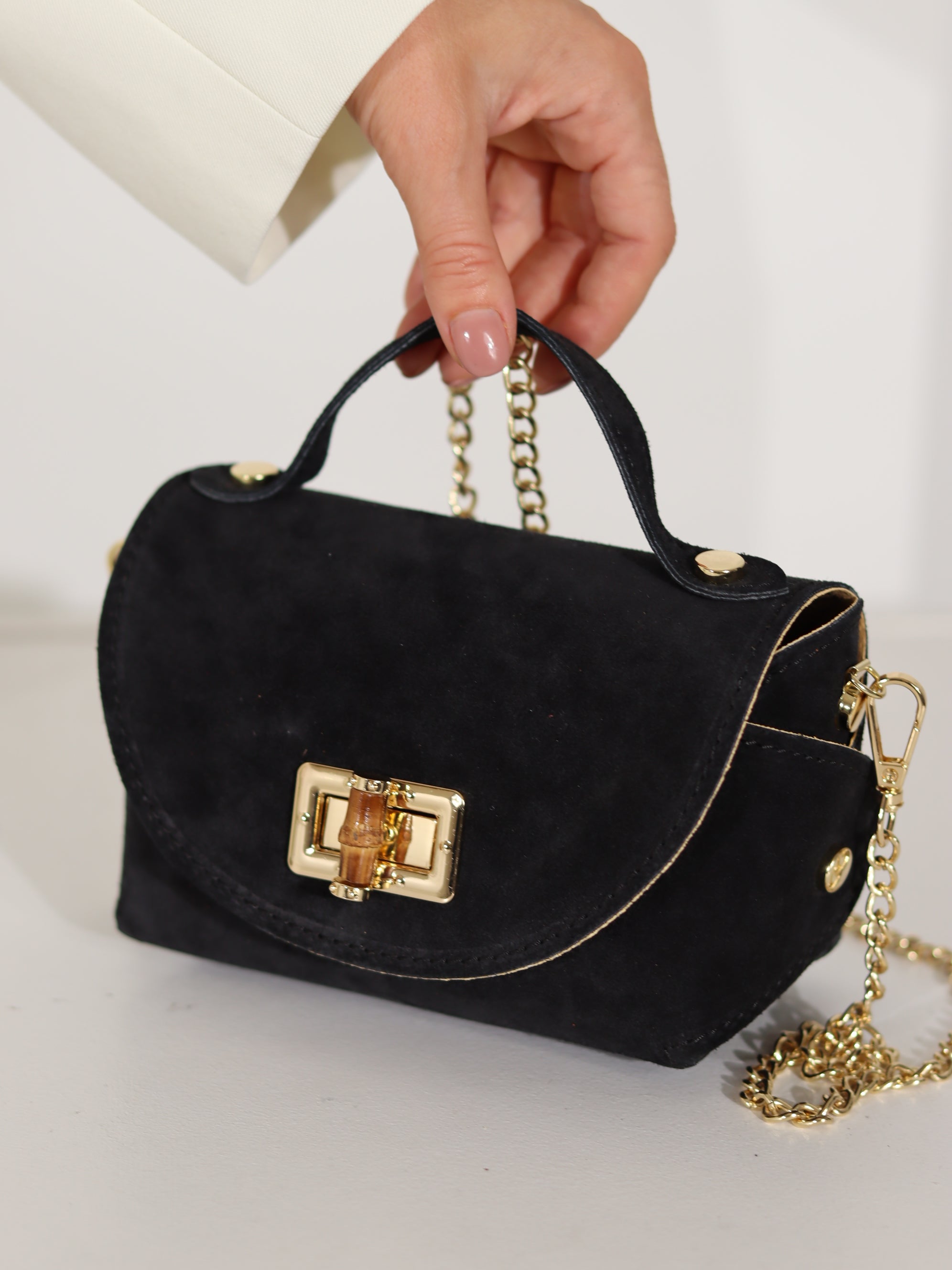 Melna d/zamšādas mini stilizēta soma - 18091