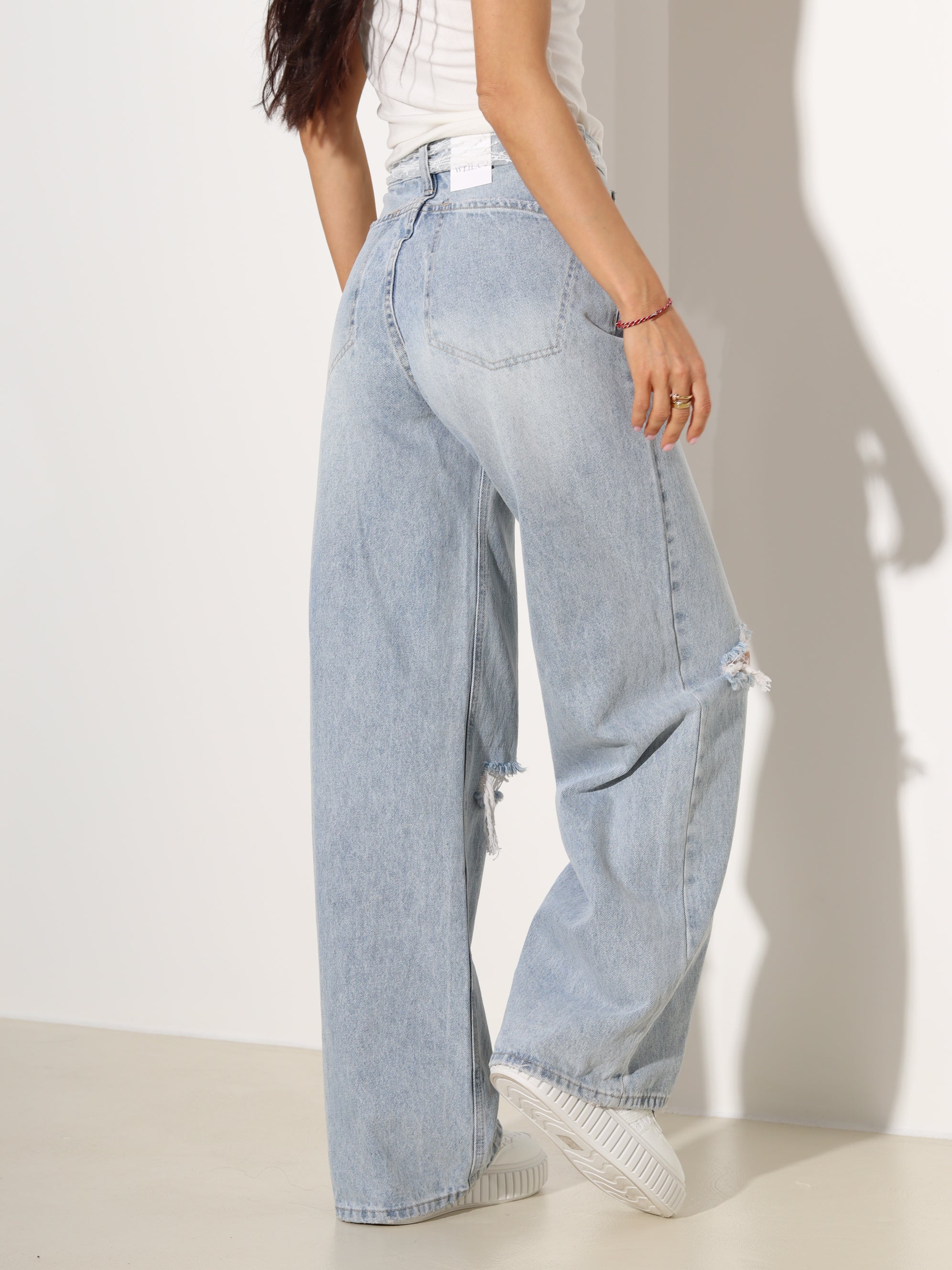 Zilas džinsu bikses ar mežģīnēm - 19015