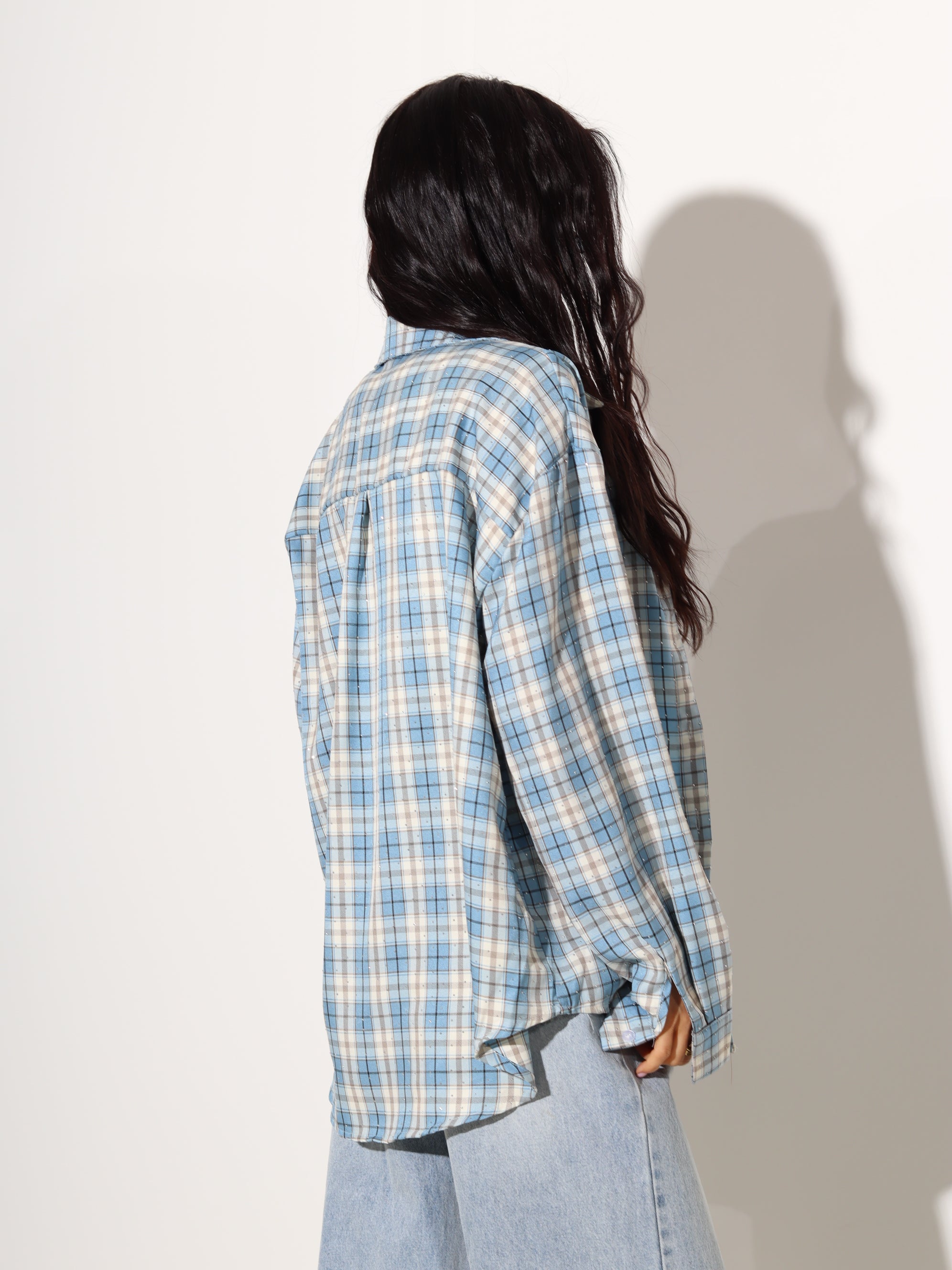 Gaiši zils rūtains krekls ar spīdumu- 19013