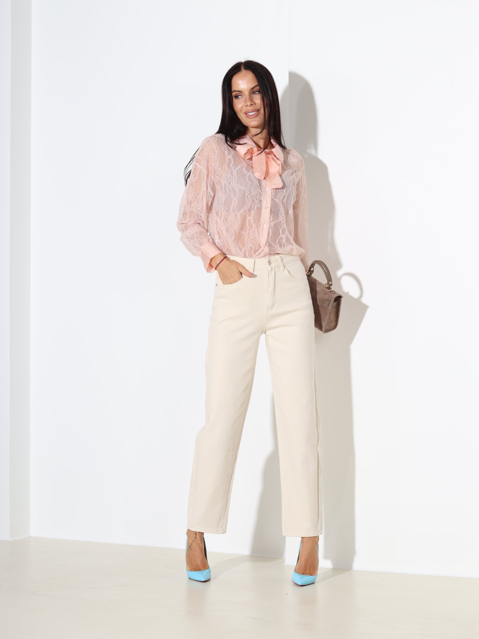 Oranžs mežģīņu pogājams krekls - 18147