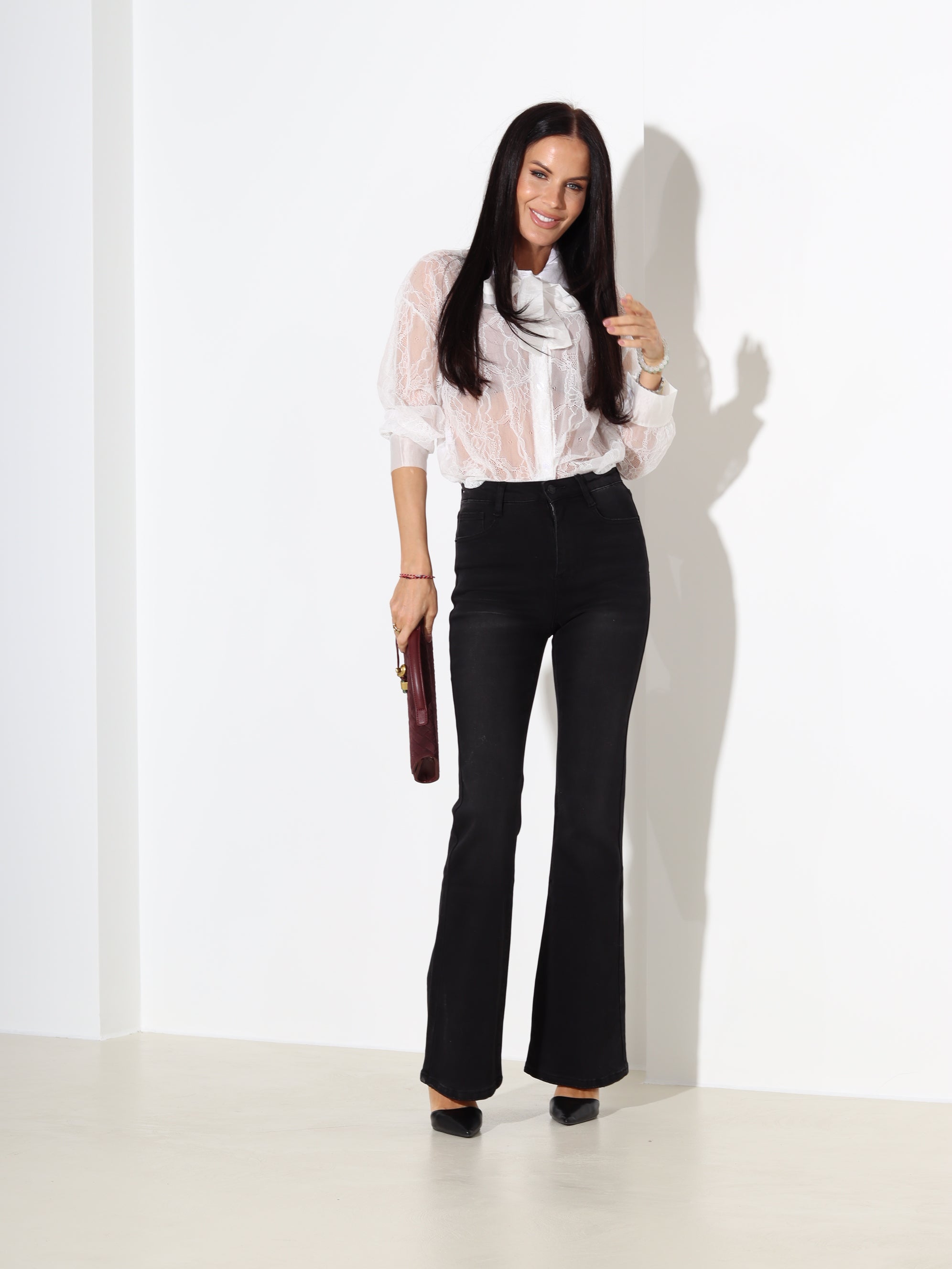 Balts mežģīņu pogājams krekls - 18145