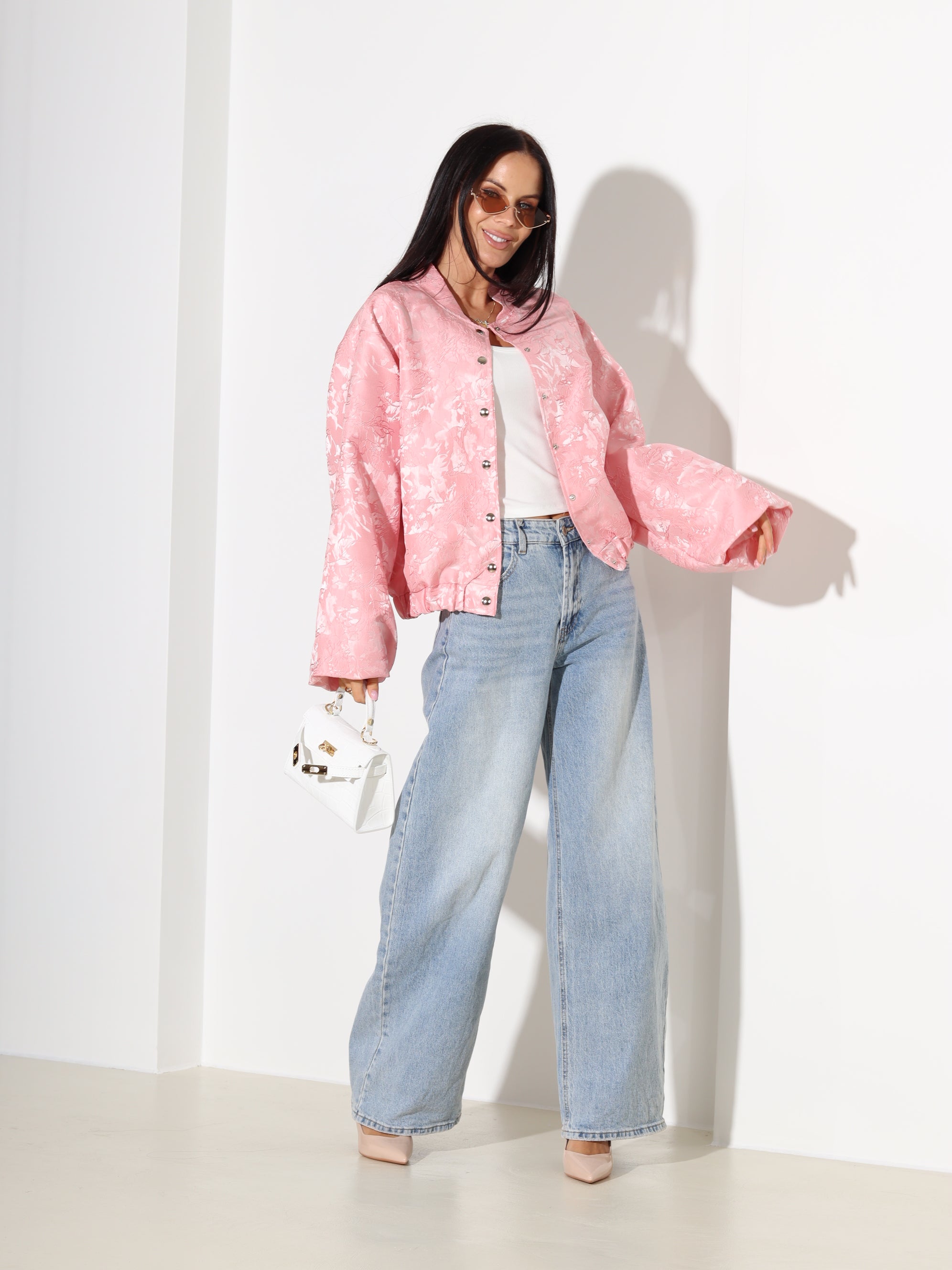 Rozā, eleganta auduma virsjaka/bomberjaka- 18402