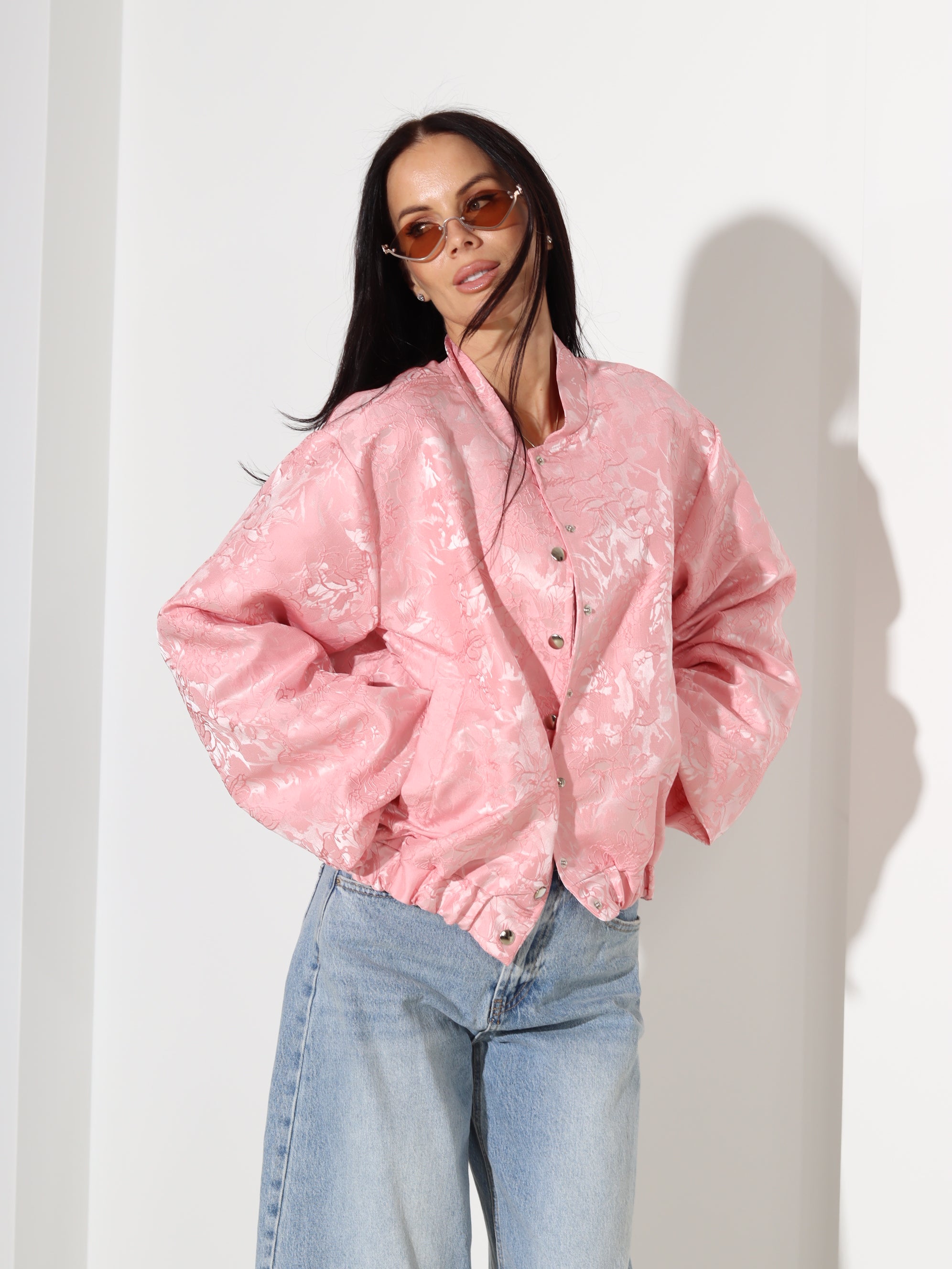 Rozā, eleganta auduma virsjaka/bomberjaka- 18402