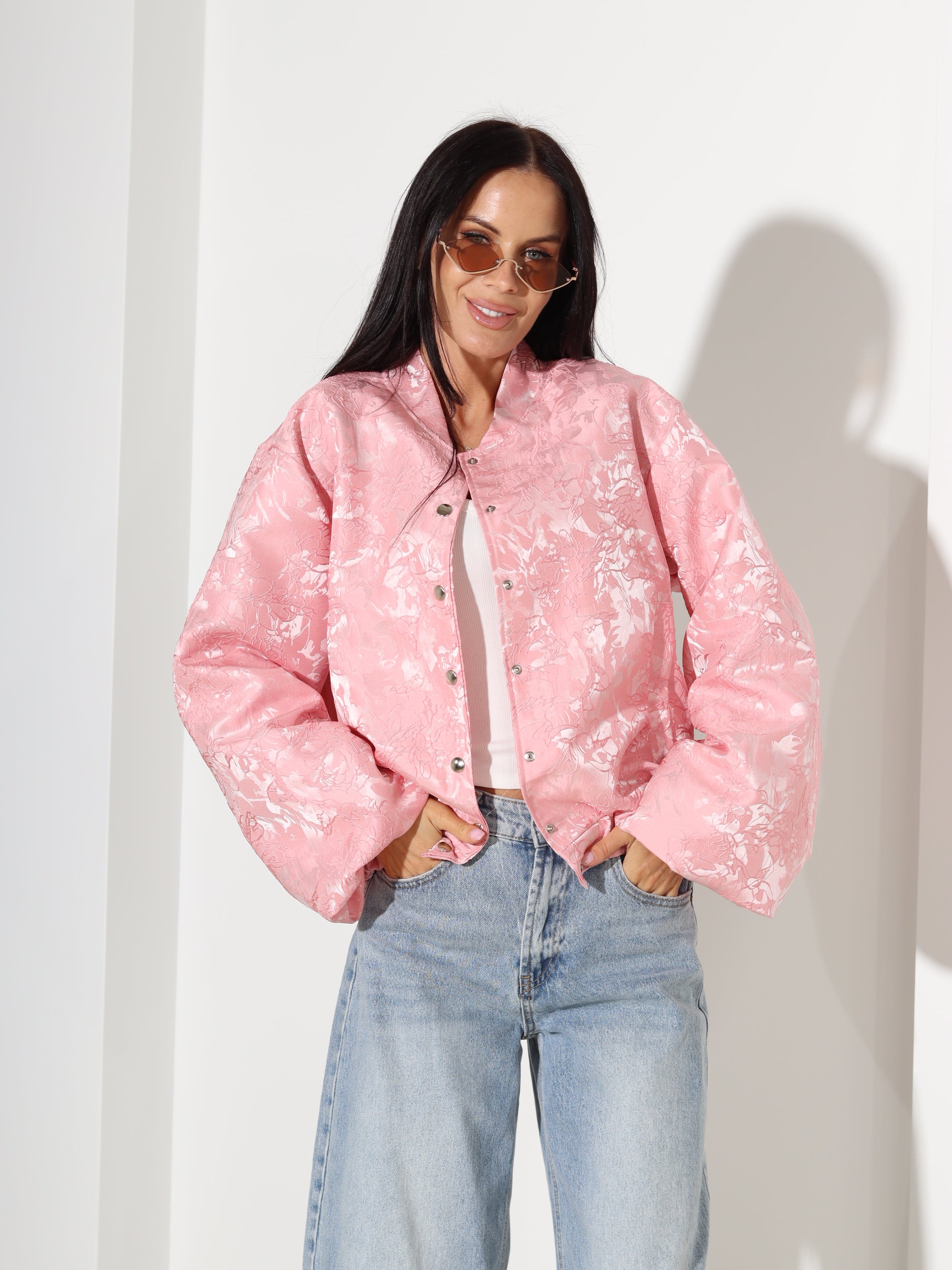 Rozā, eleganta auduma virsjaka/bomberjaka- 18402