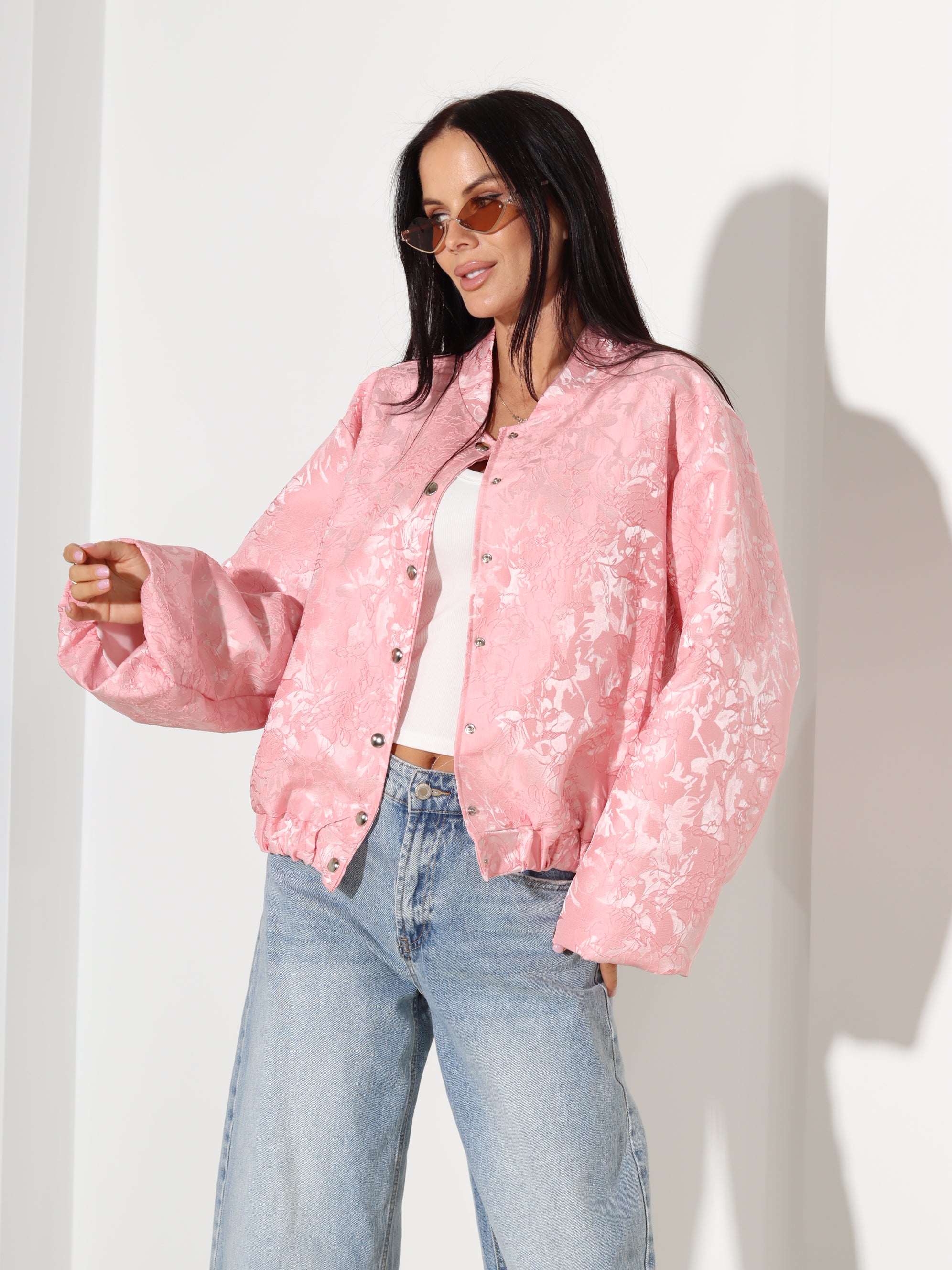 Rozā, eleganta auduma virsjaka/bomberjaka- 18402