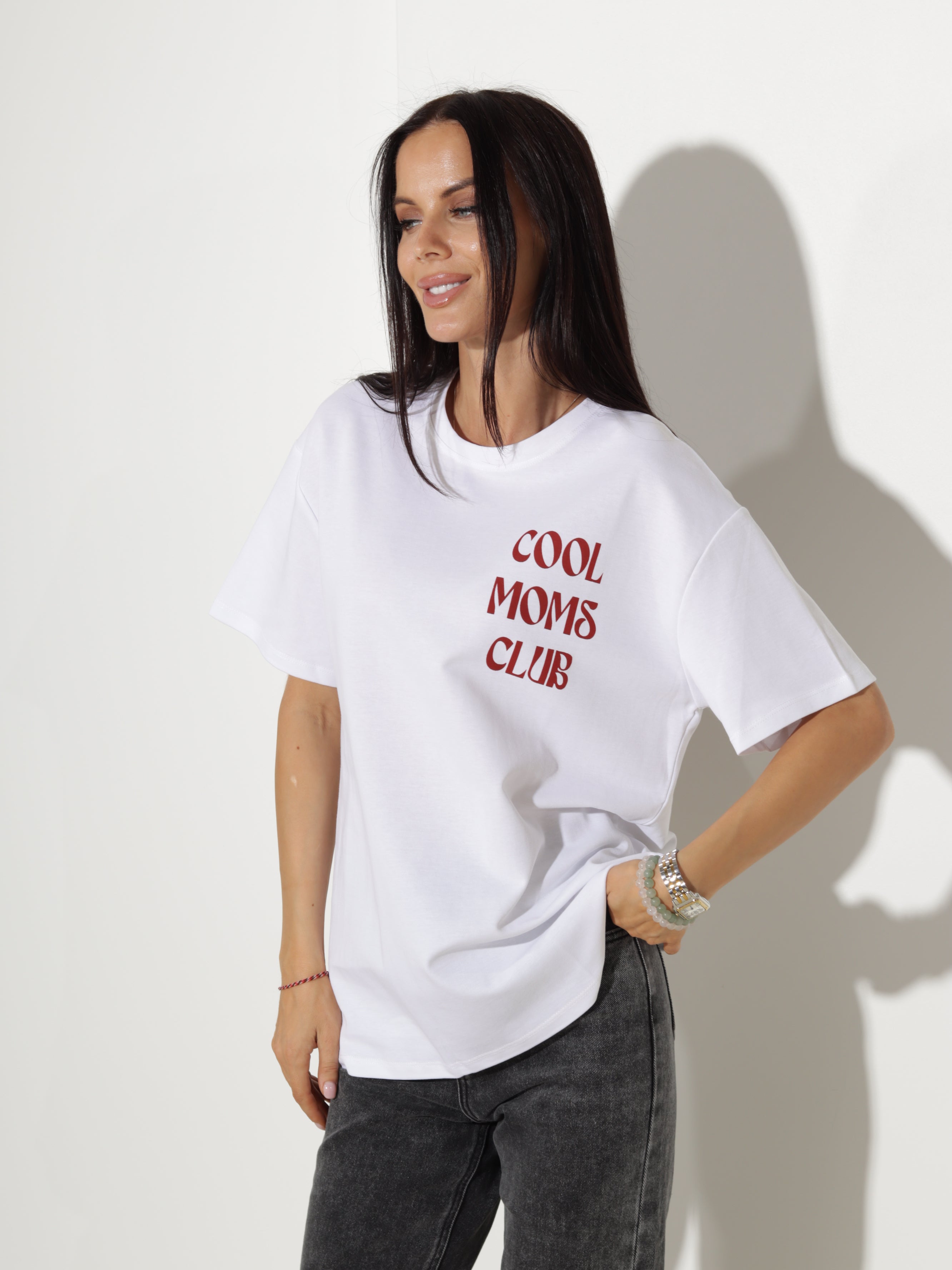 Balts T-krekls / tops "Cool moms club" - 20339