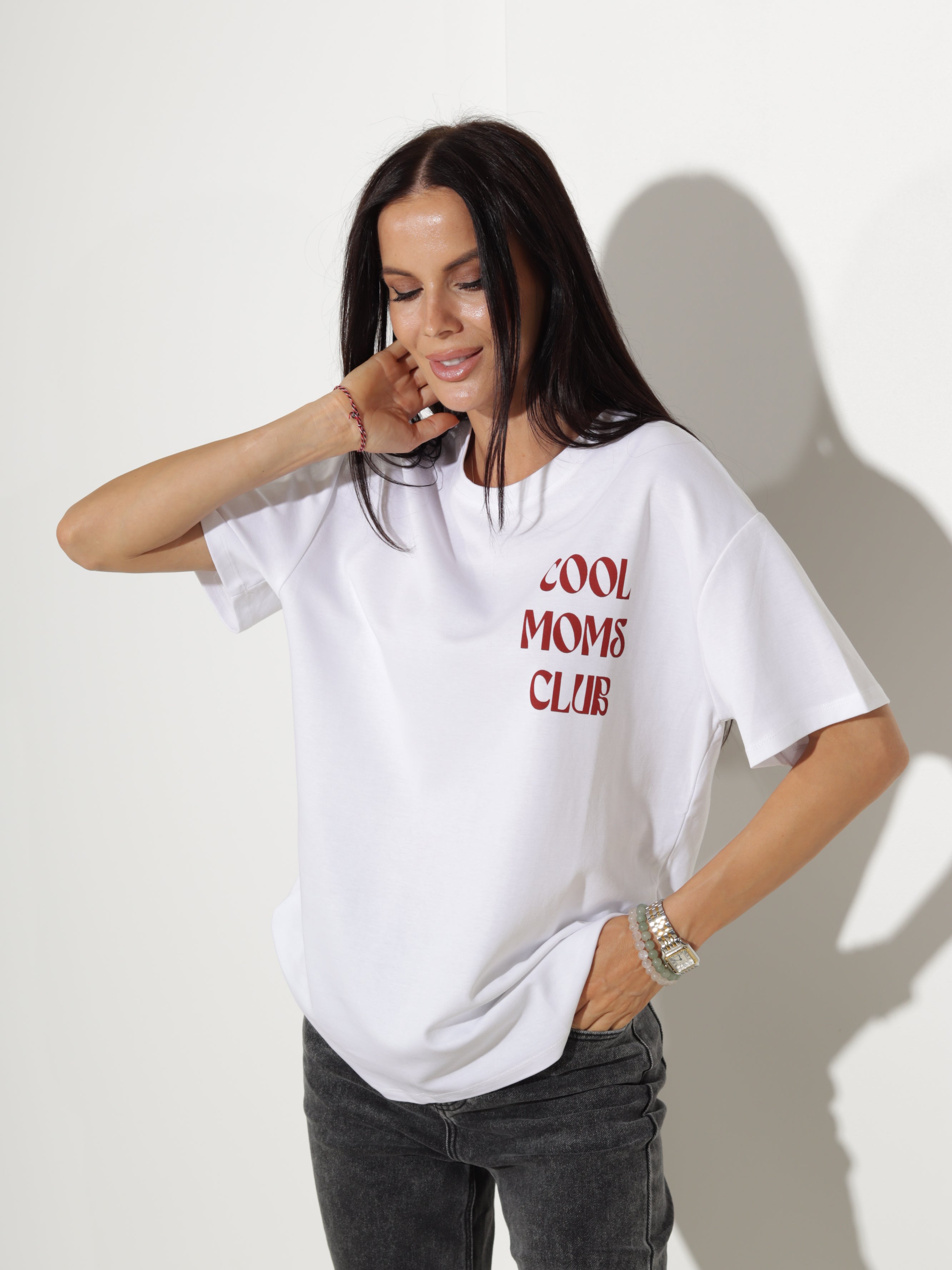 Balts T-krekls / tops "Cool moms club" - 20339