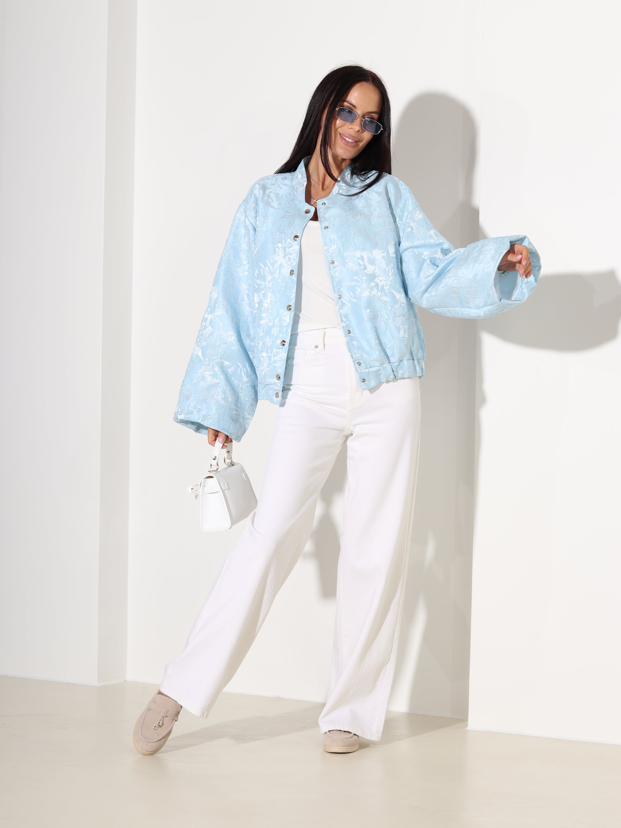 Zila, eleganta auduma virsjaka/bomberjaka- 18403