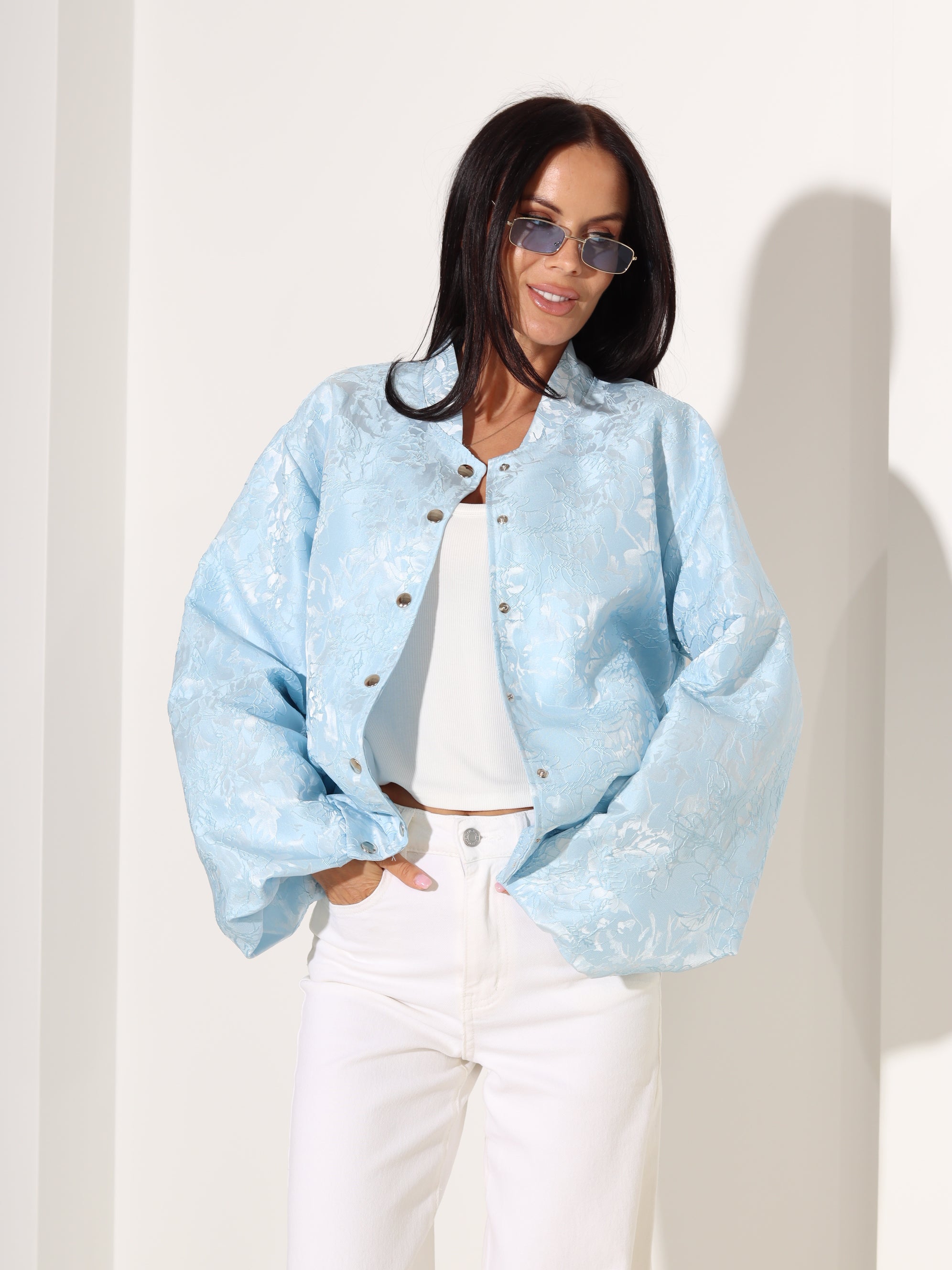 Zila, eleganta auduma virsjaka/bomberjaka- 18403