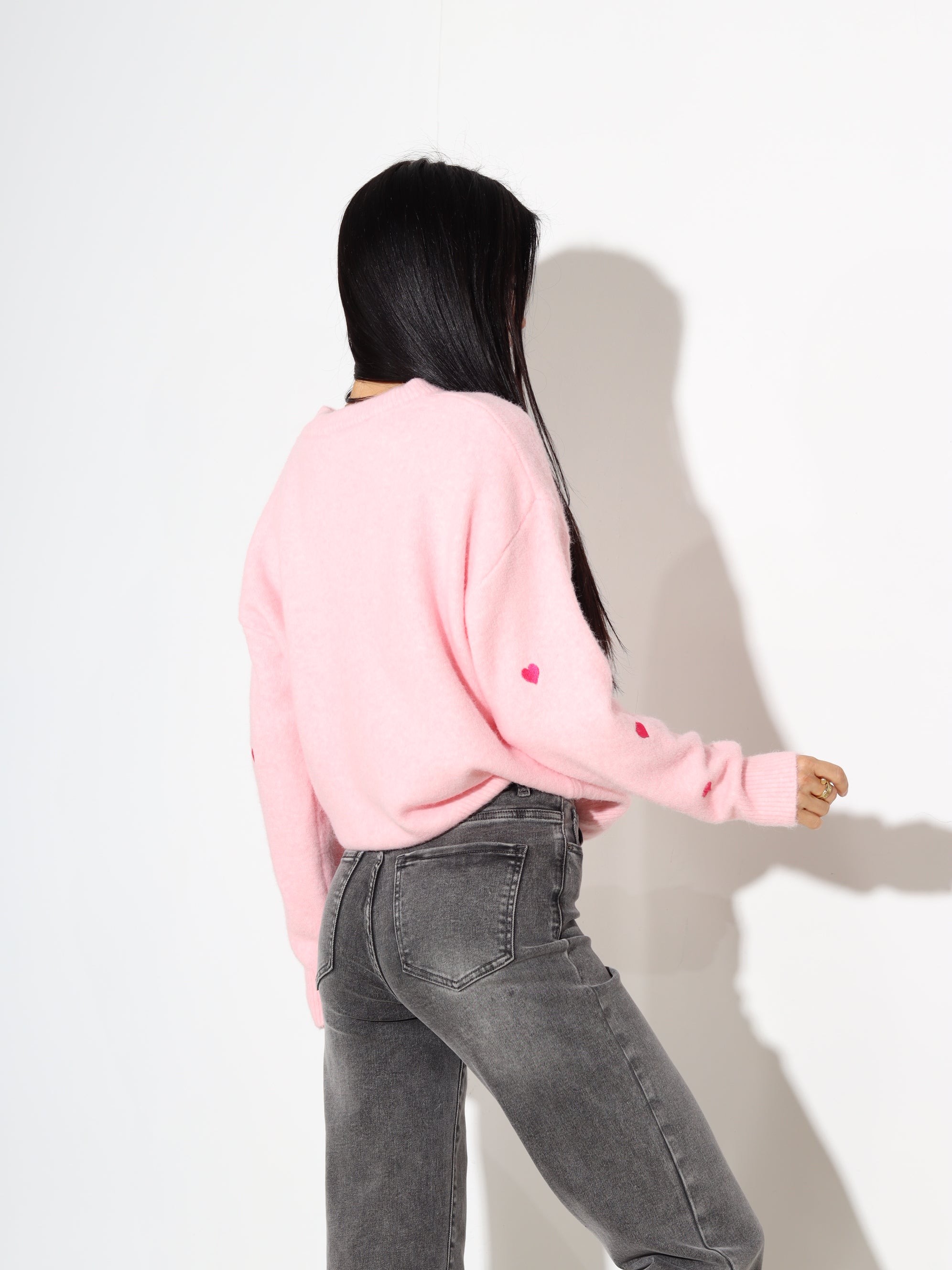 Rozā, adīts džemperis ar rozā sirsniņu - 17961