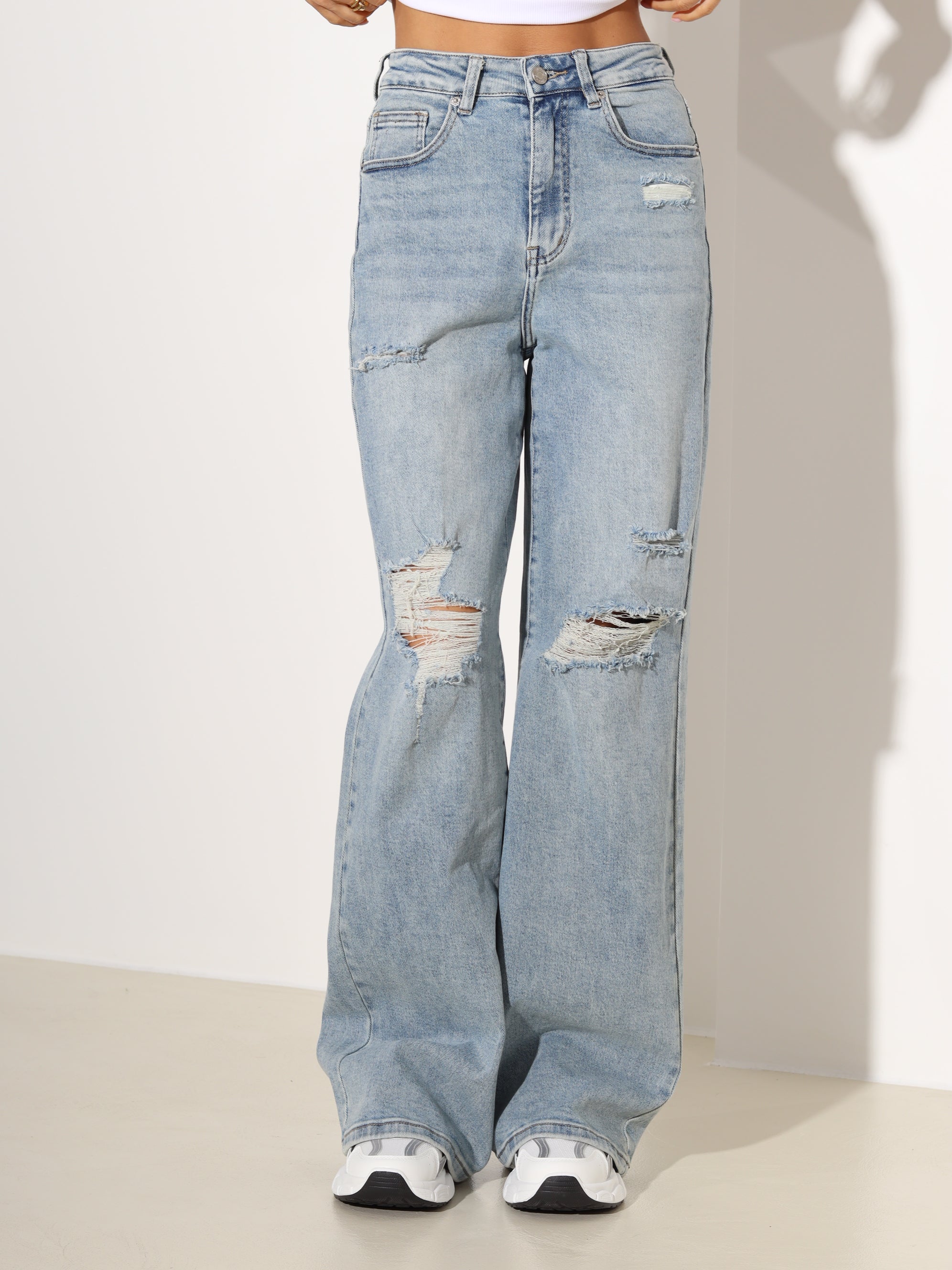 Zilas "Laulia" džinsu bikses ar plēsumiem un balinājumu- 19096