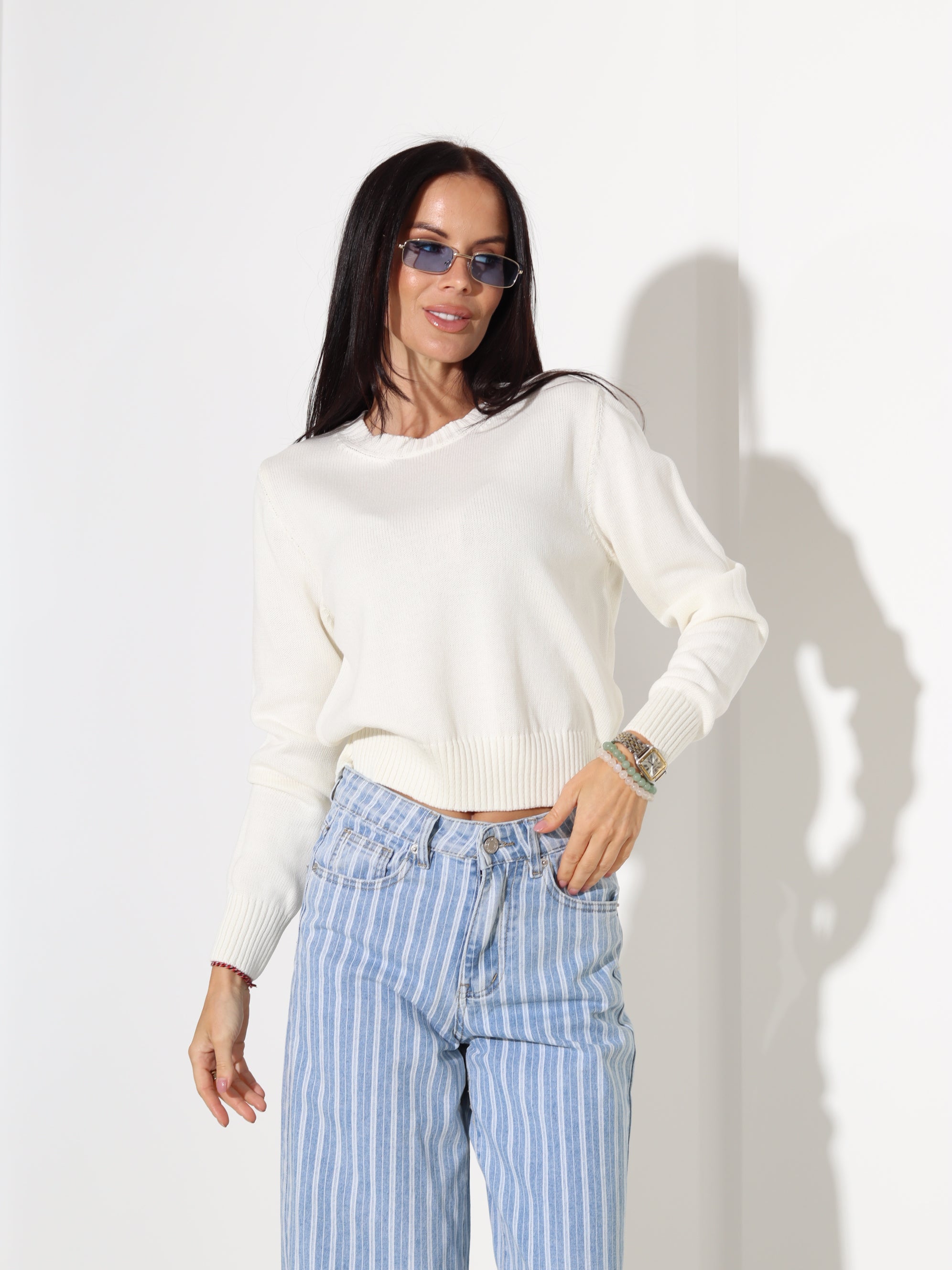 Balts "basic" adīts kokvilnas džemperis - 18182. a