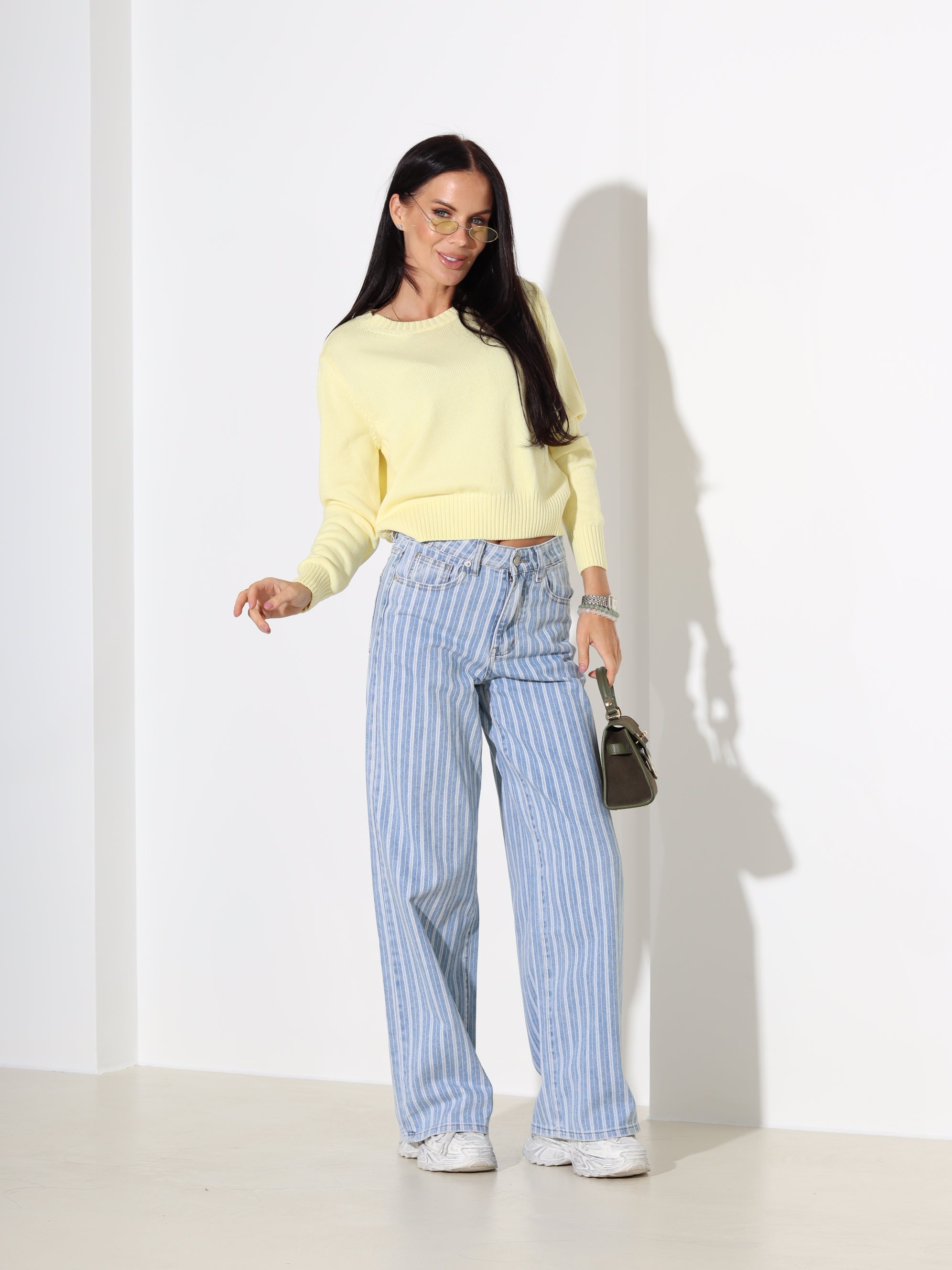 Dzeltens "basic" adīts kokvilnas džemperis - 18186