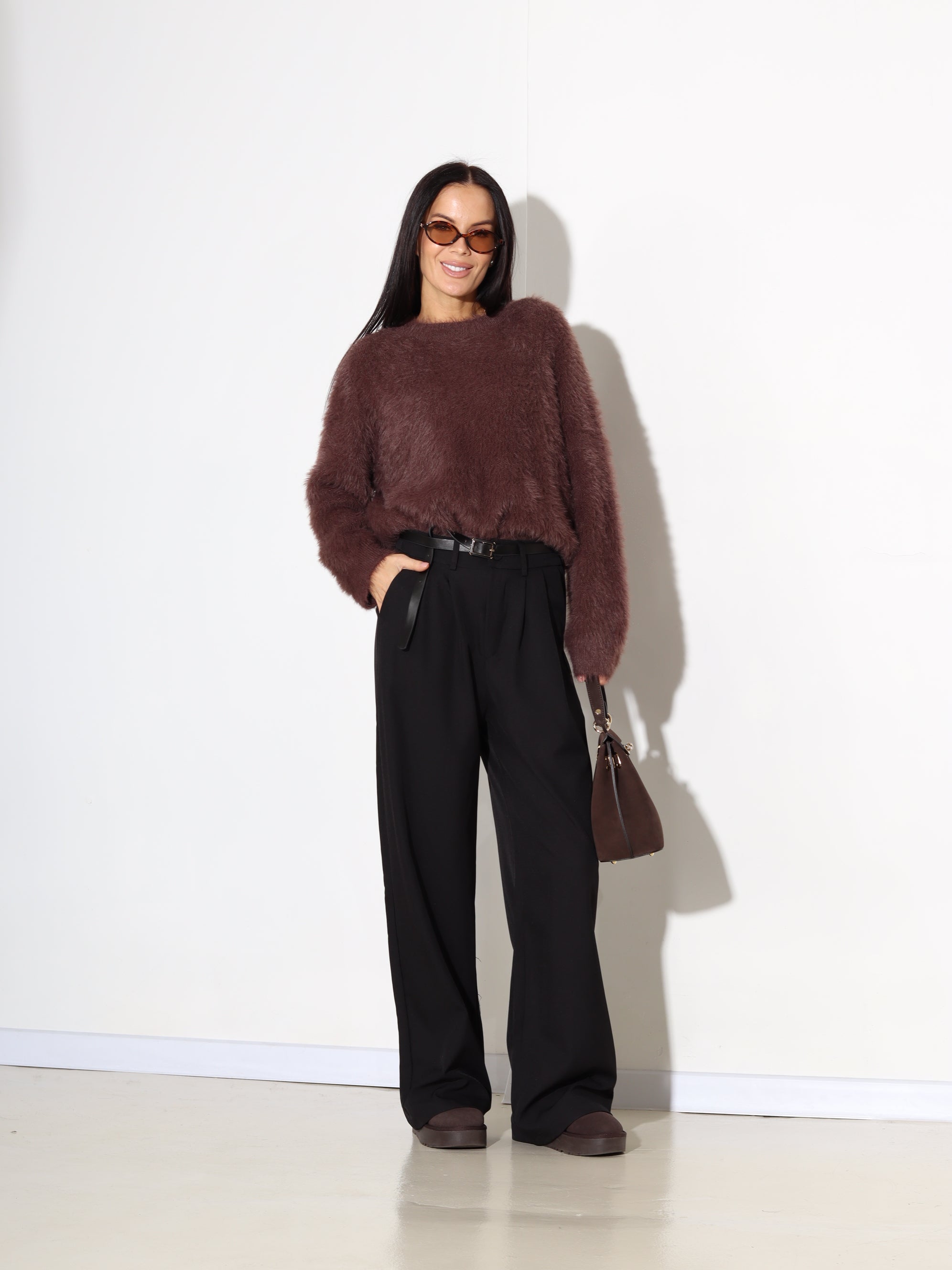 Melnas klassikalised püksid ar 2cm smalku jostiņu - 17959