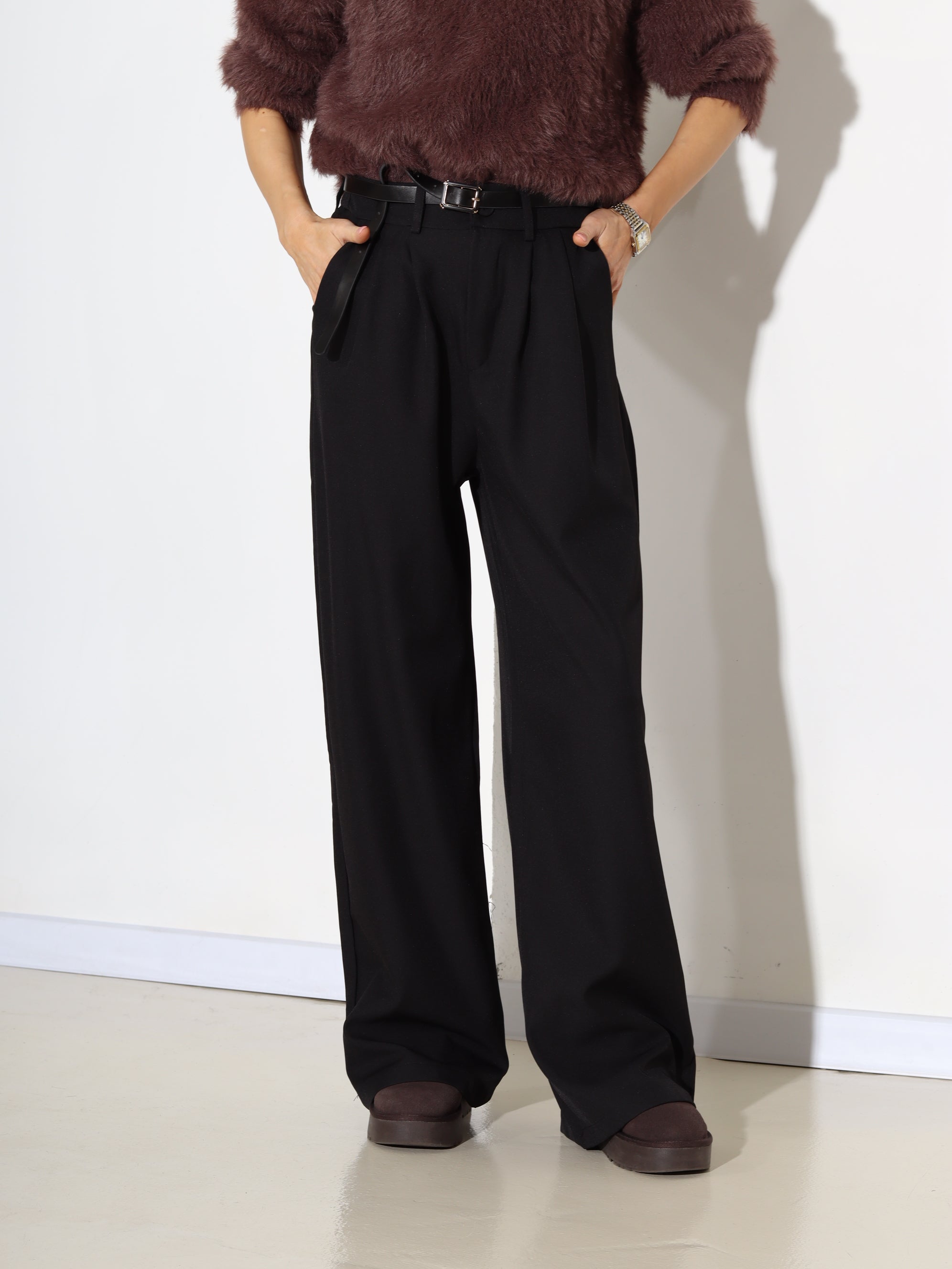 Melnas klasiskas bikses ar 2cm smalku jostiņu - 17959