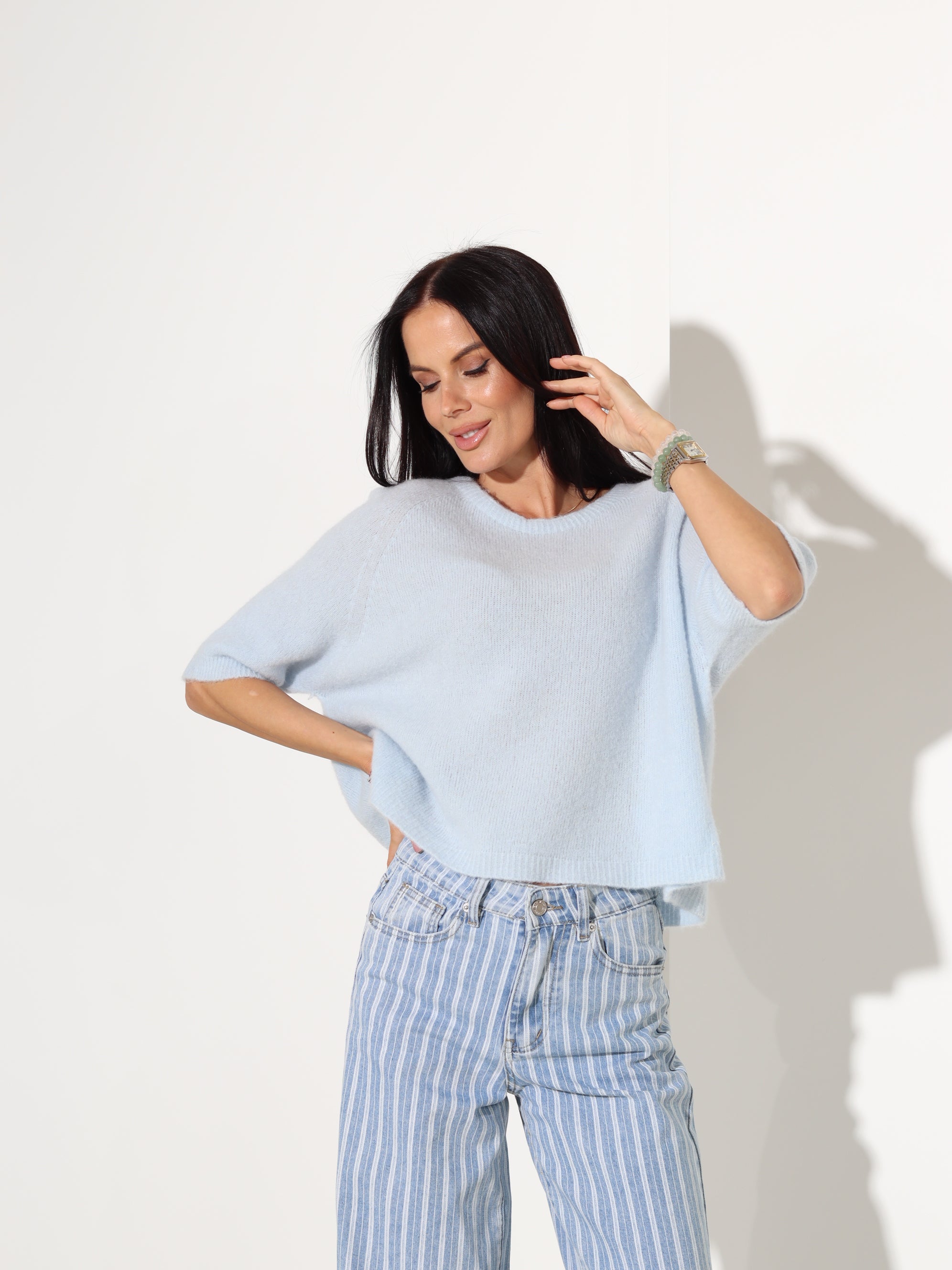 Zils džemperis ar īsu piedurkni, alpaka koosseisus - 18201