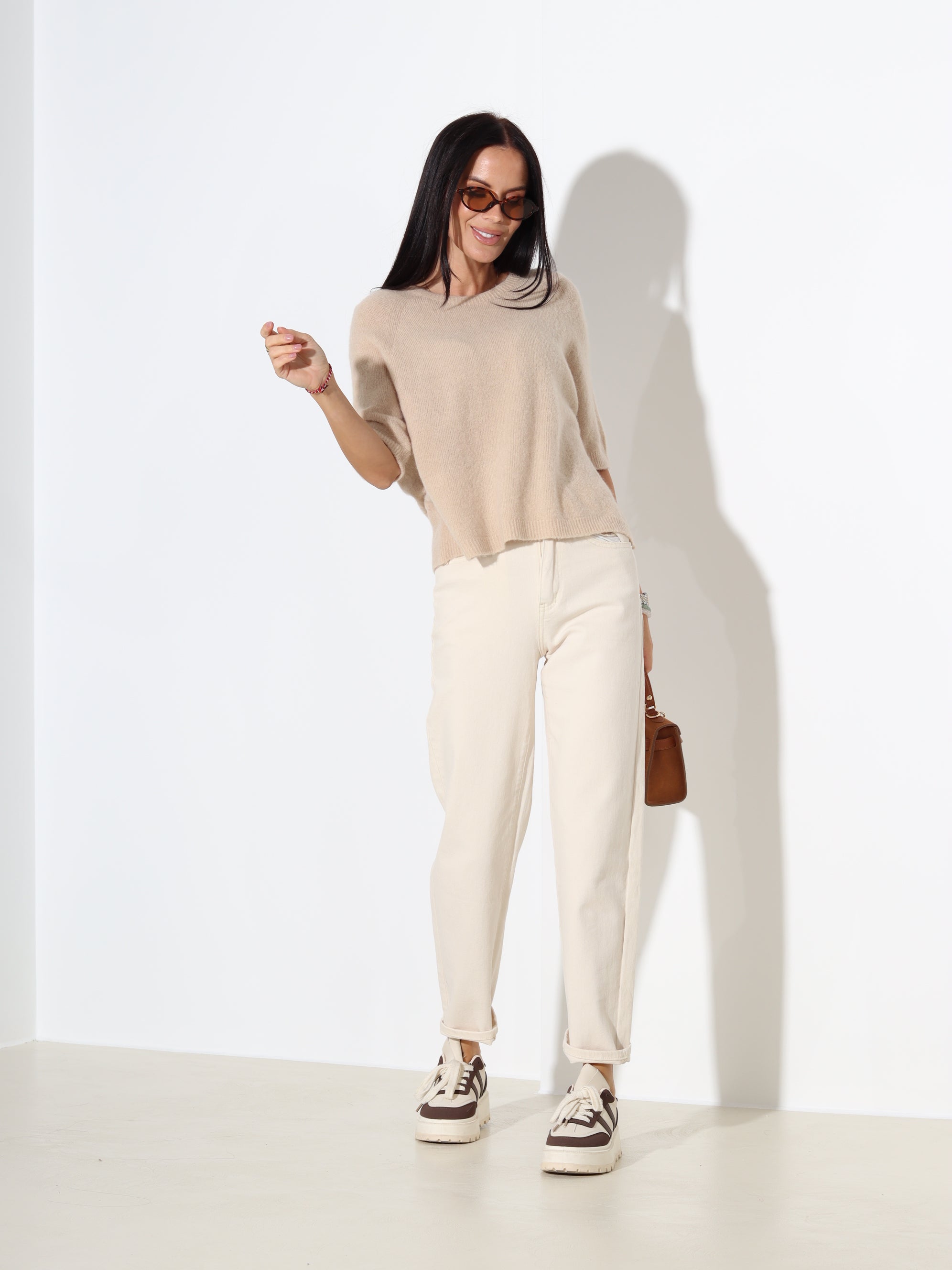 Brūns džemperis ar īsu piedurkni, alpaka koosseisus - 18204