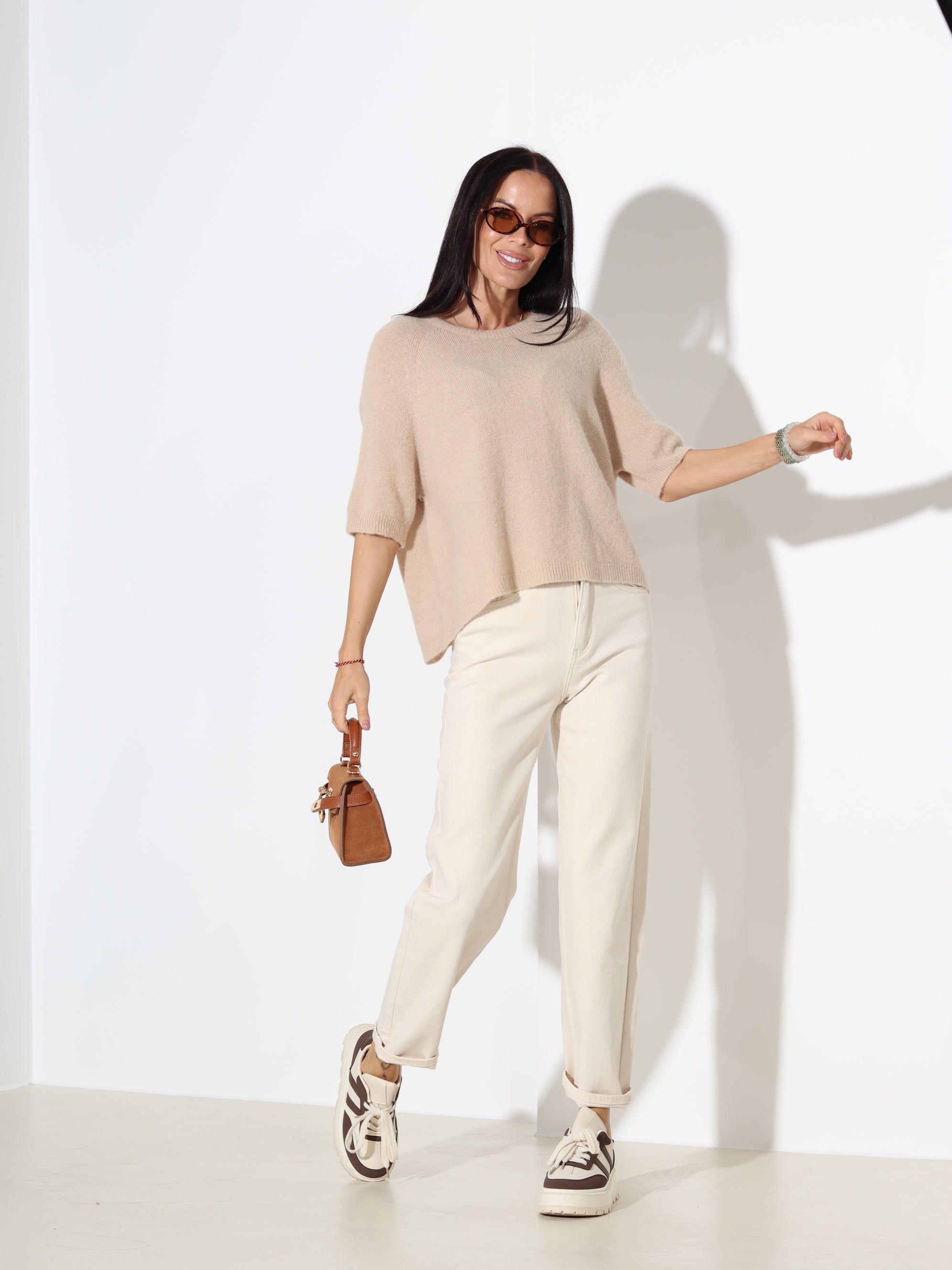 Brūns džemperis ar īsu piedurkni, alpaka koosseisus - 18204