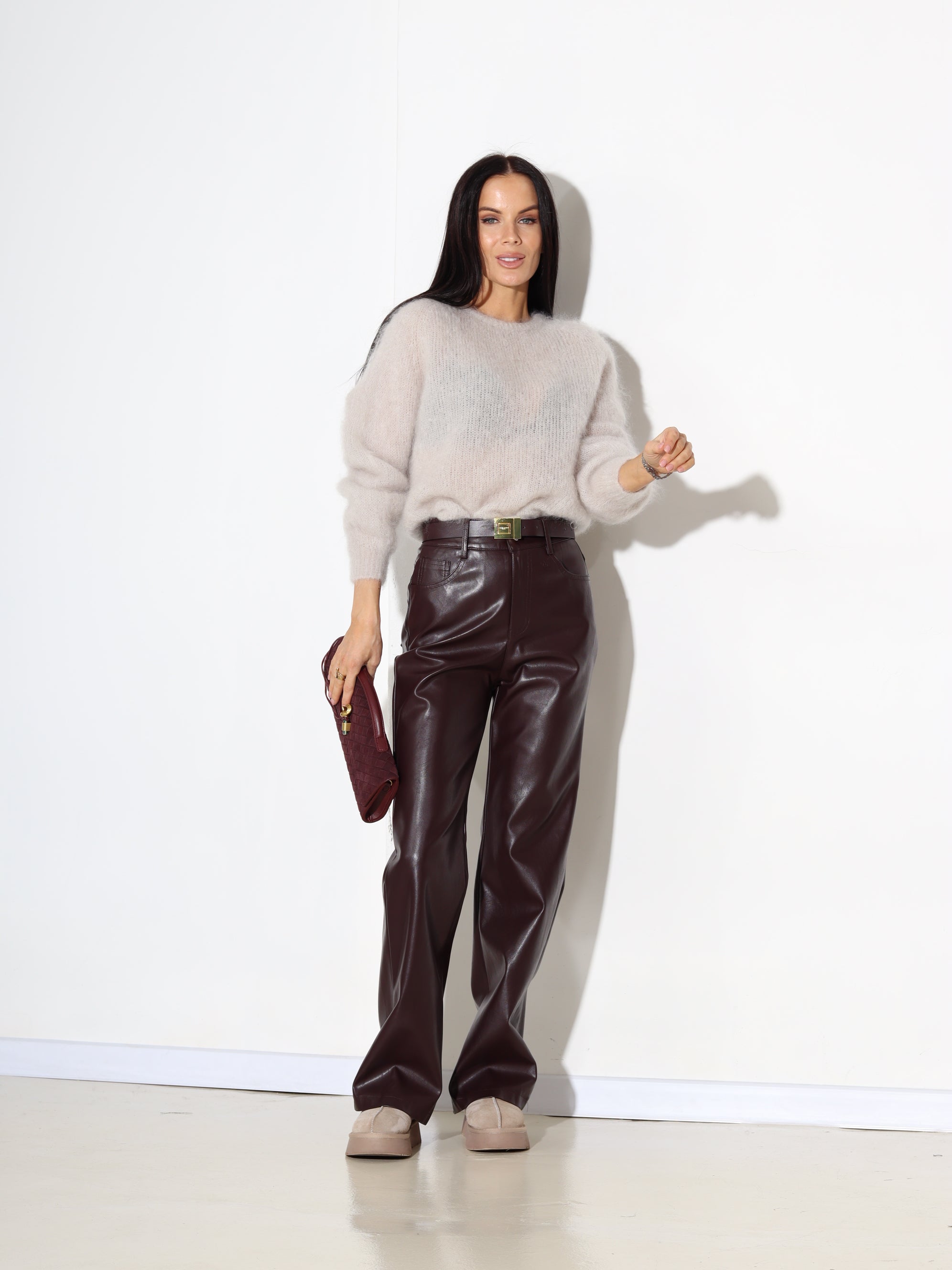 Bordo eko ādas bikses ,Basic' - 17955