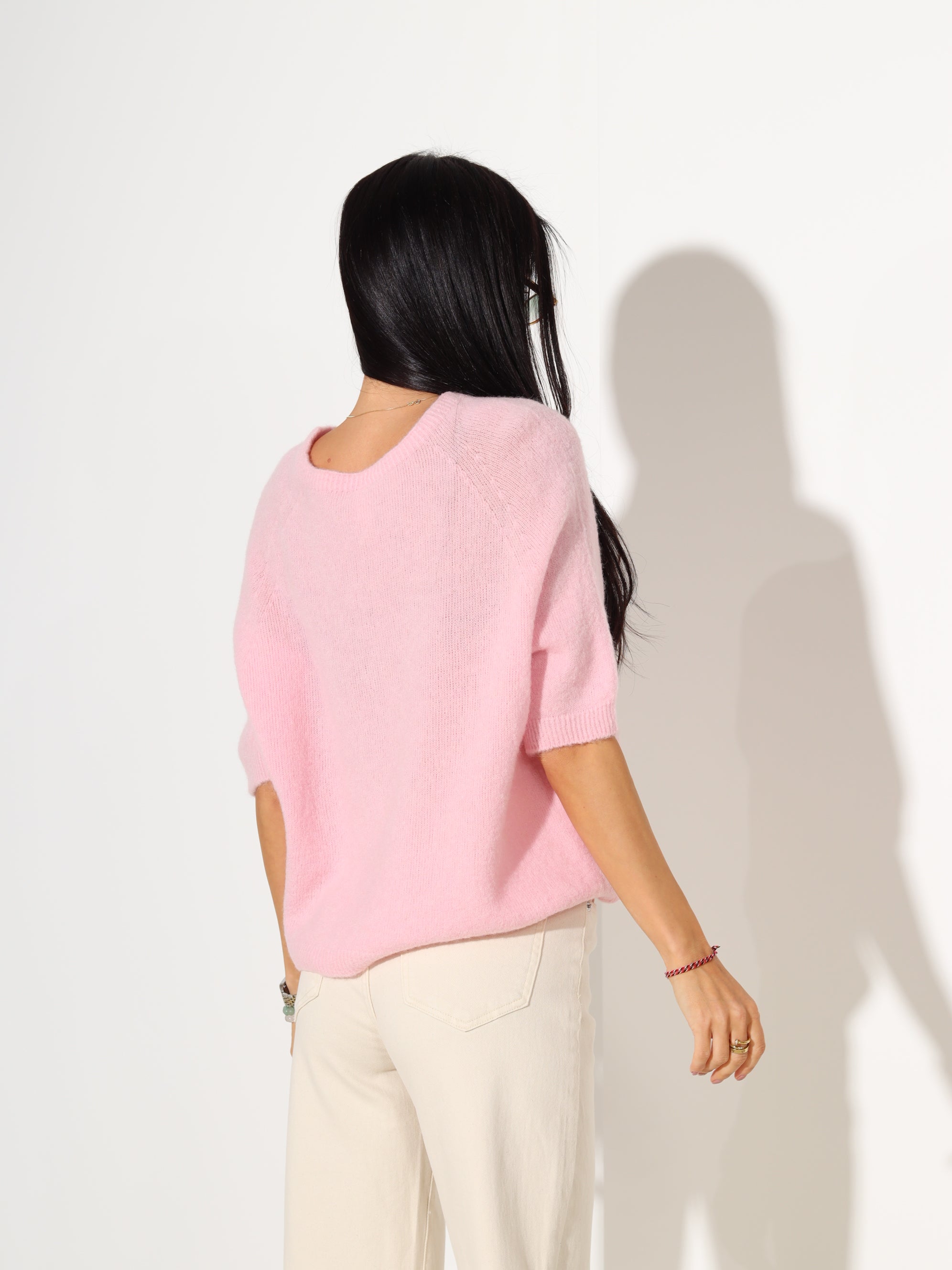 Rozā džemperis ar īsu piedurkni, alpaka koosseisus - 18203