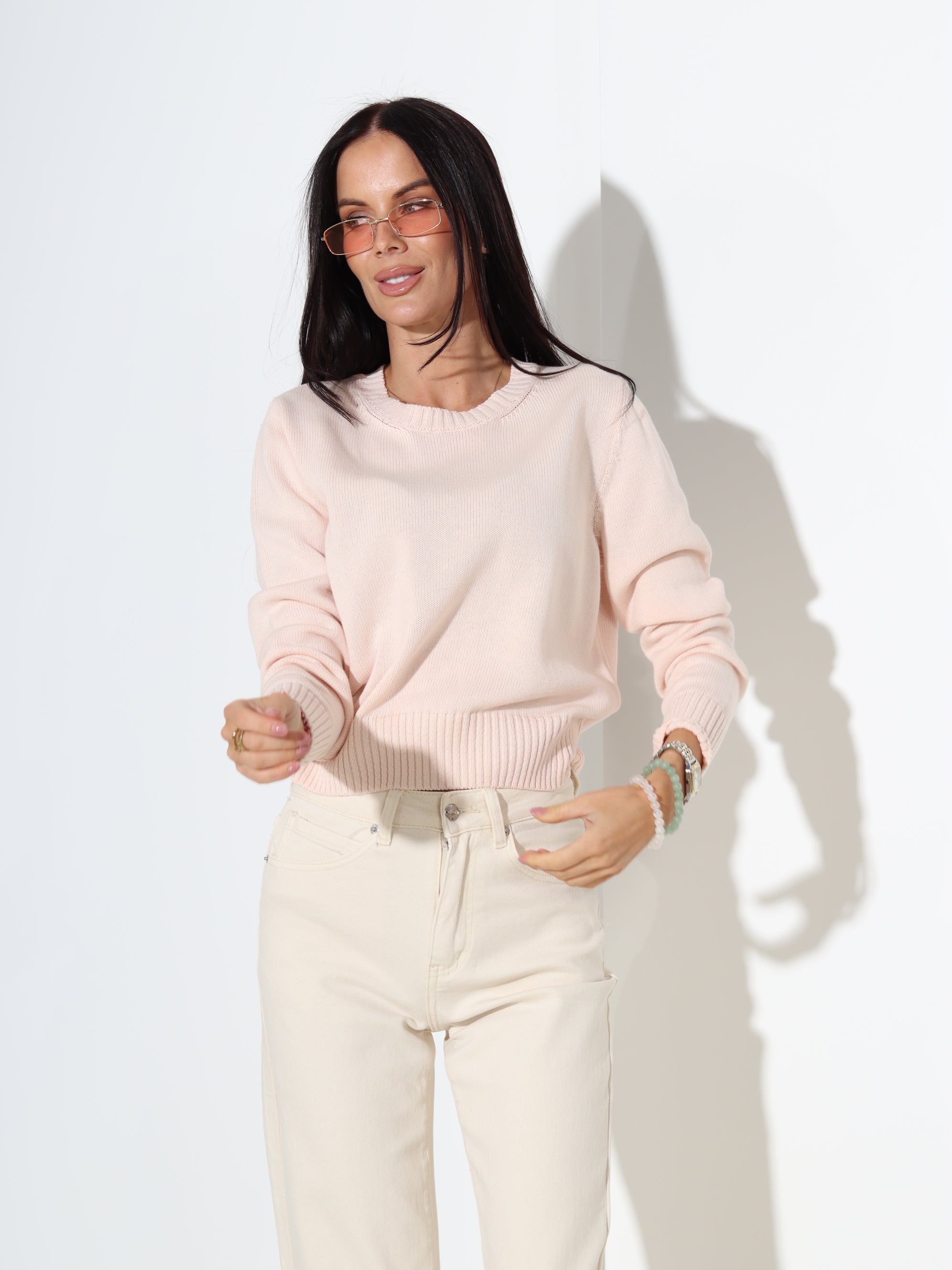 Rozā "basic" adīts kokvilnas džemperis - 18184