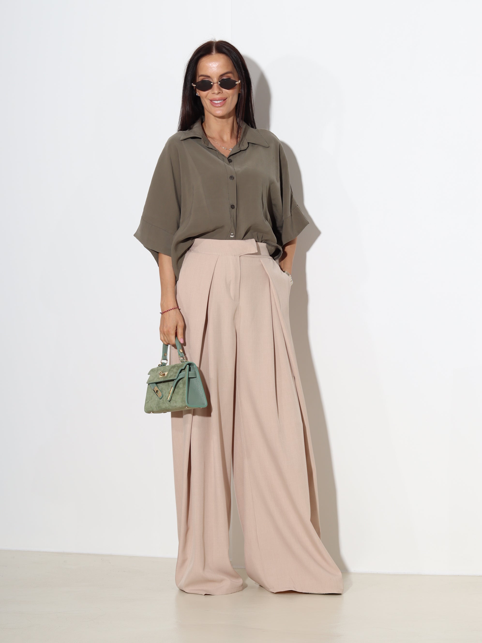 Haki/ zaļa saīsināta oversize blūze ar 3/4 daļu piedurkni - 19757