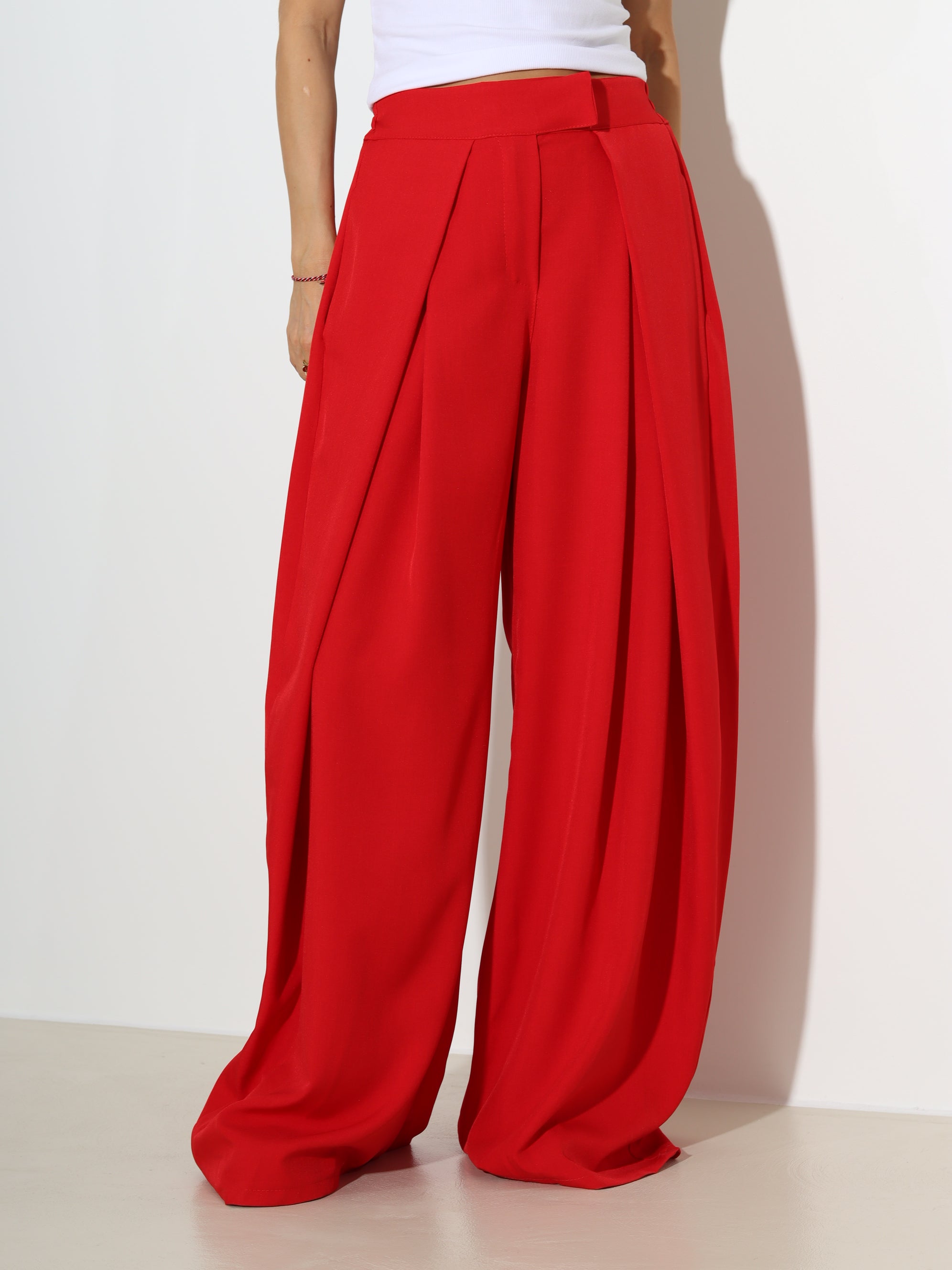 Sarkanas klasiskas bikses ar platu dubultieloci - 18921