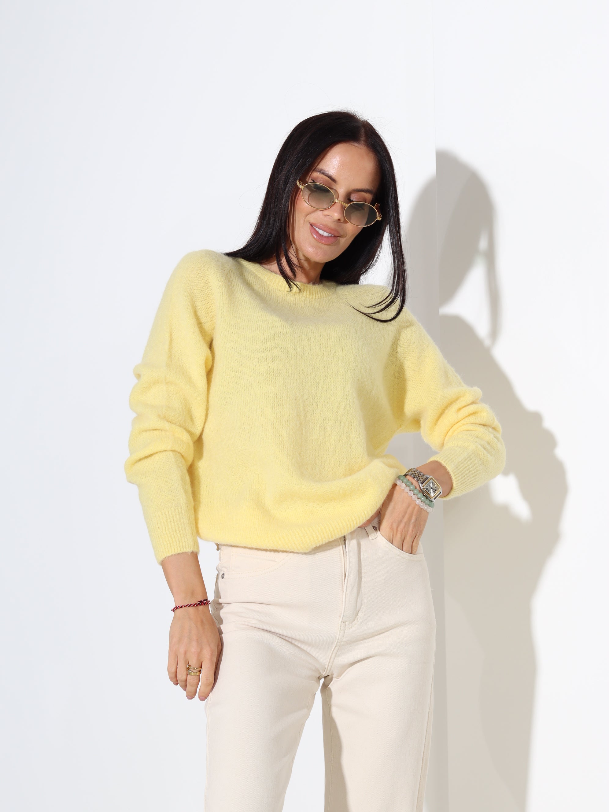 Dzeltens džemperis ar garu piedurkni, alpaka koosseisus - 18187