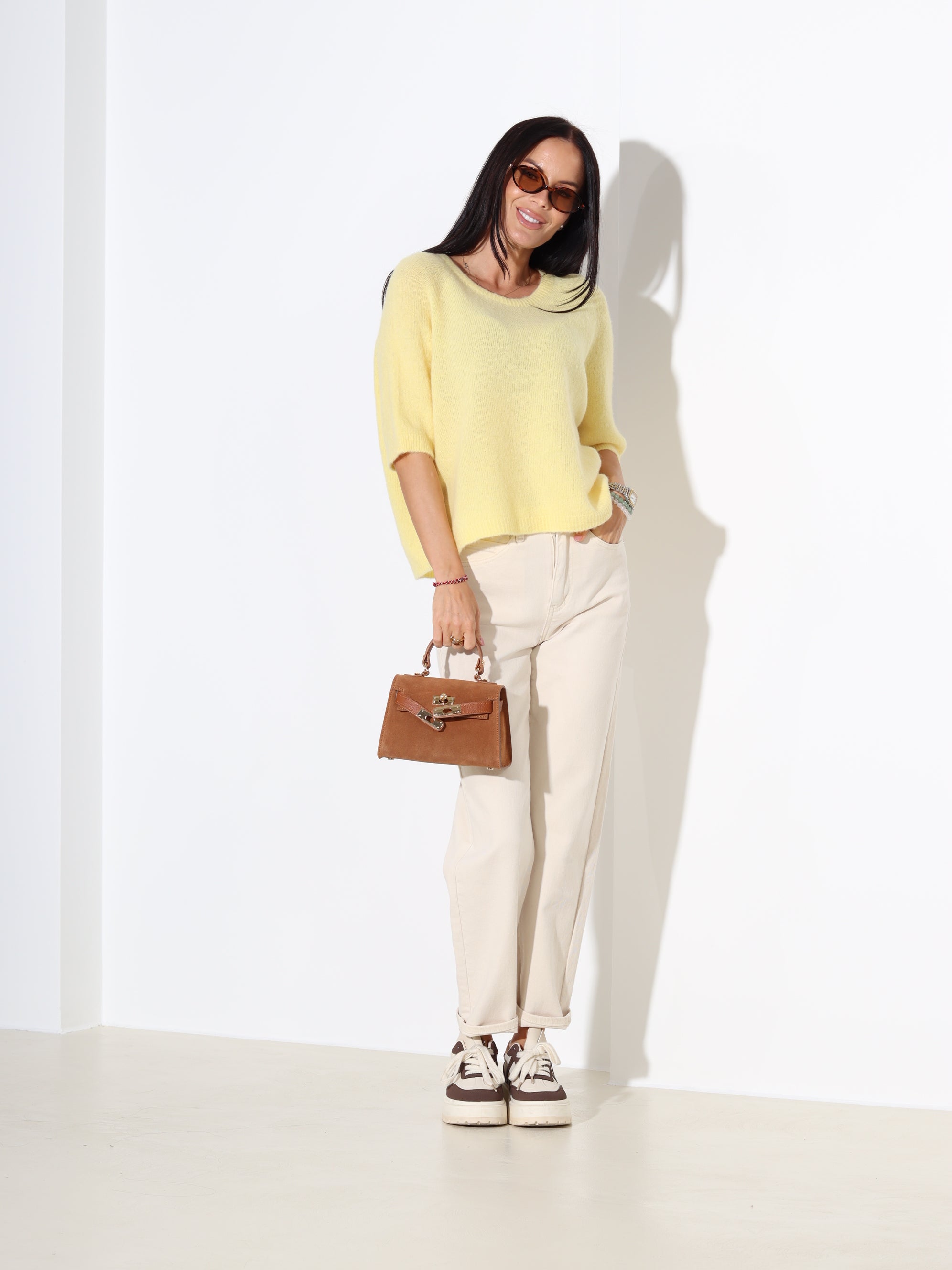 Dzeltens džemperis ar īsu piedurkni, alpaka koosseisus - 18202