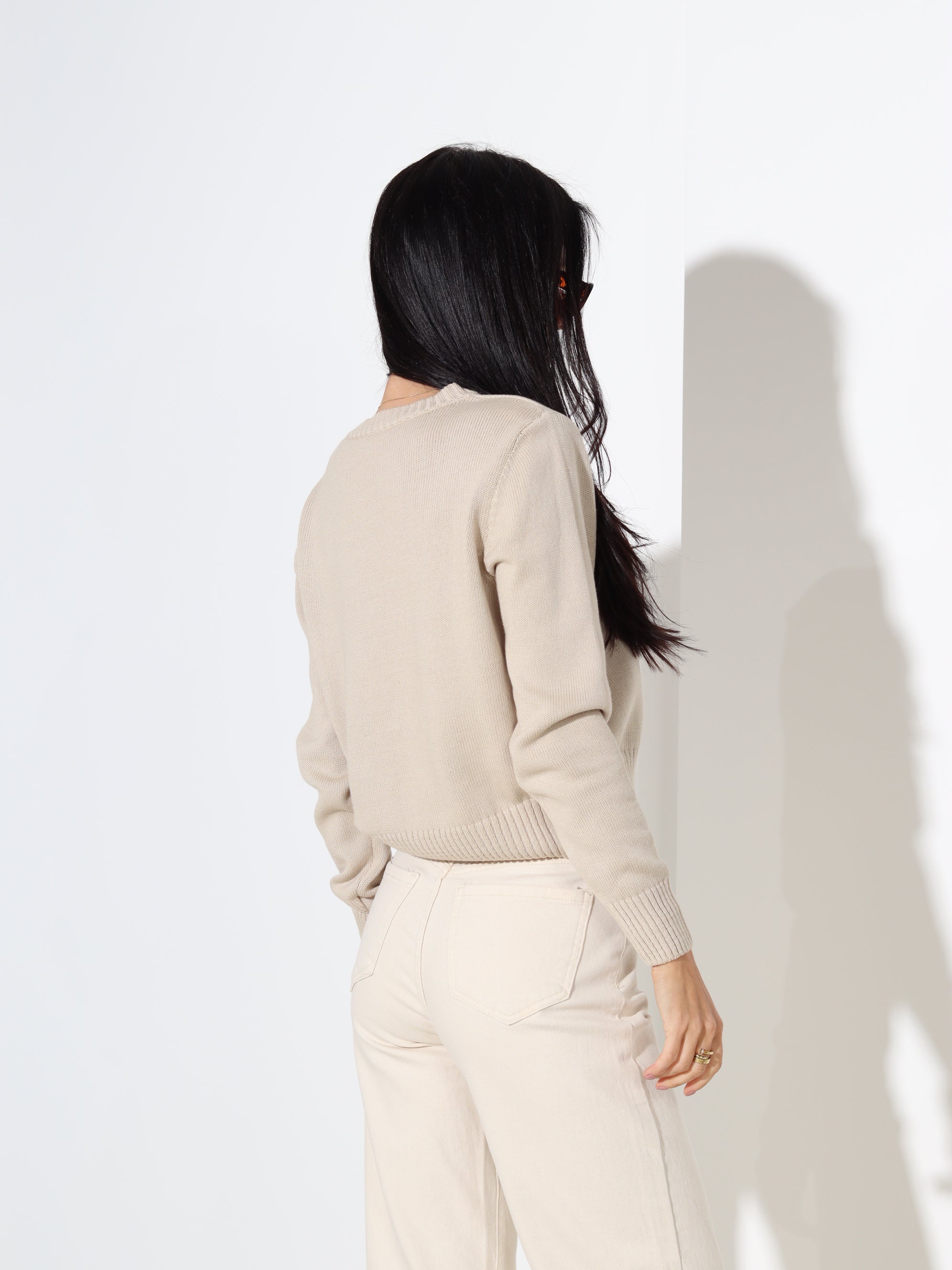 Bēšs "basic" adīts kokvilnas džemperis - 18185