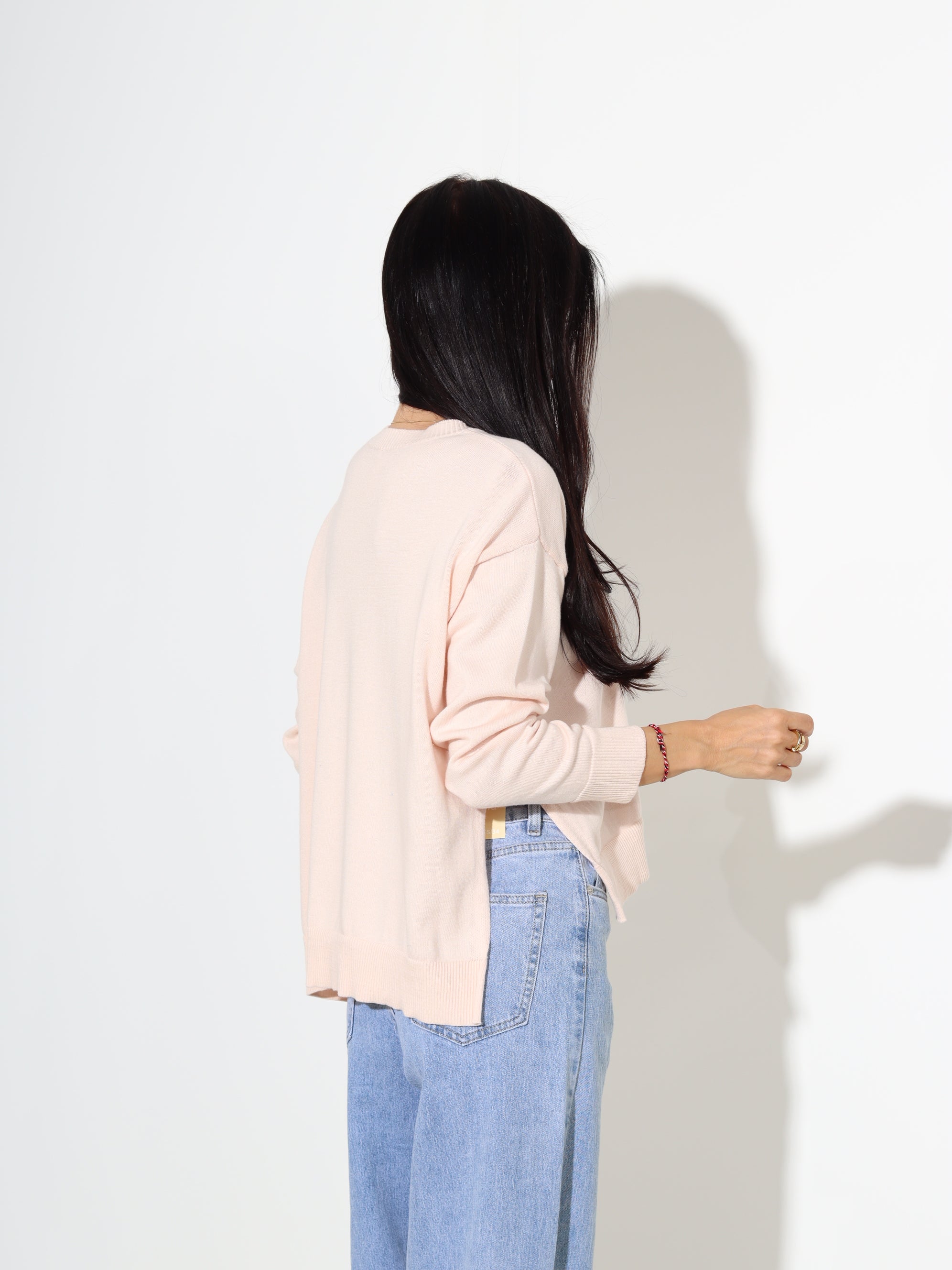 Rozā adīts džemperis ar šķēlumiem sānos - 18198