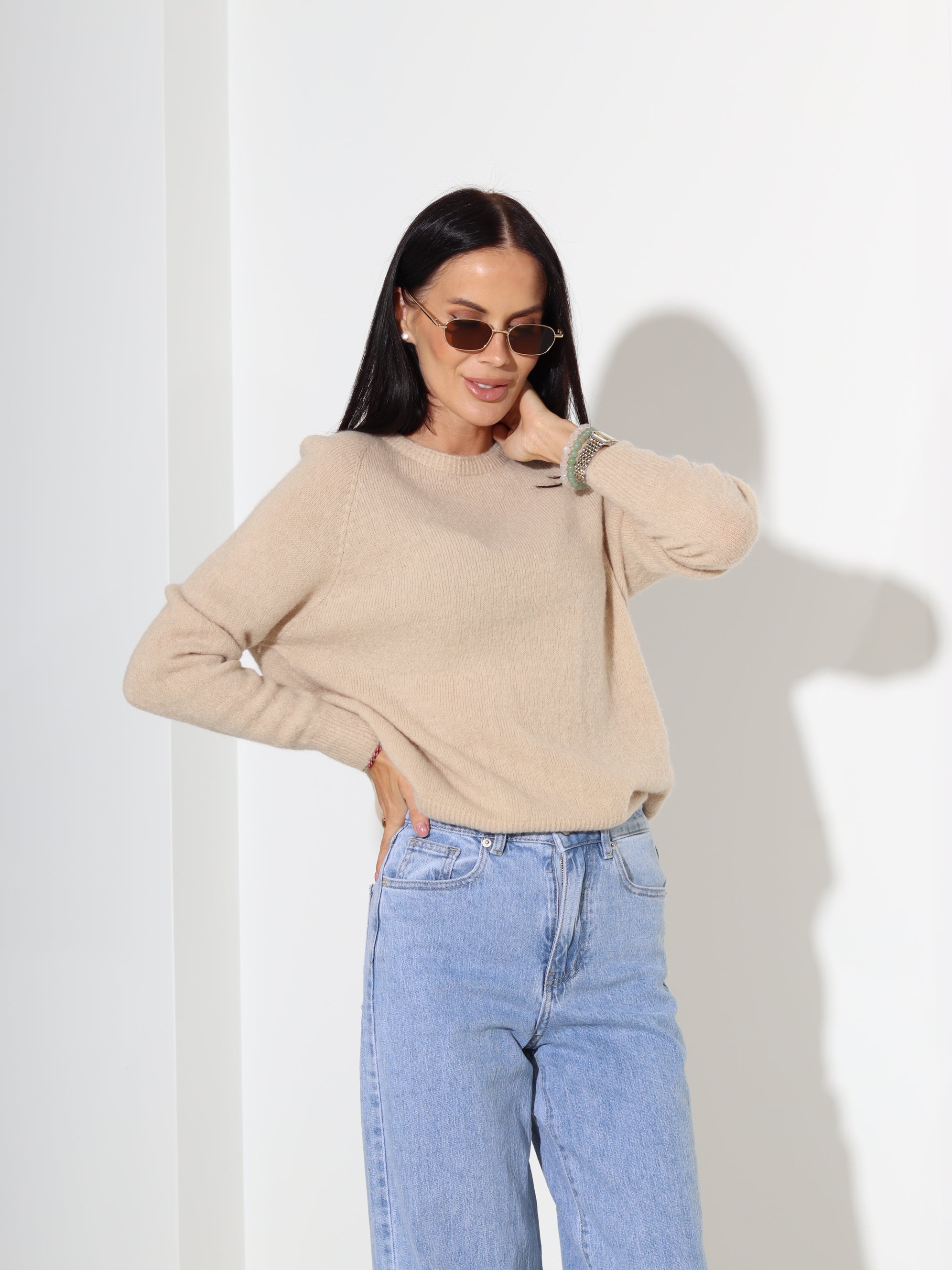 Bēšs džemperis ar garu piedurkni, alpaka koosseisus - 18188