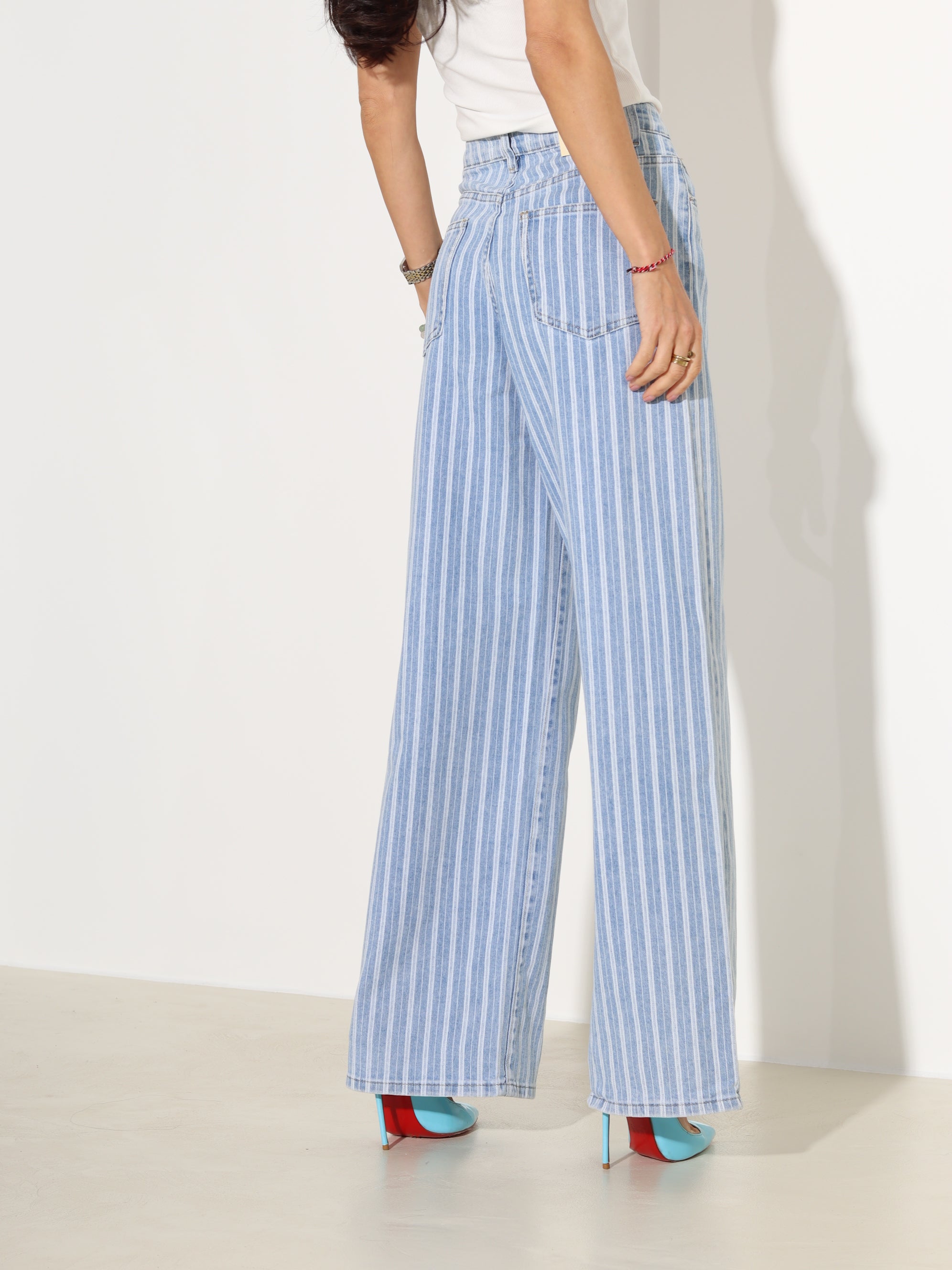 Zilas džinsa püksid ar baltām svītrām - 18167