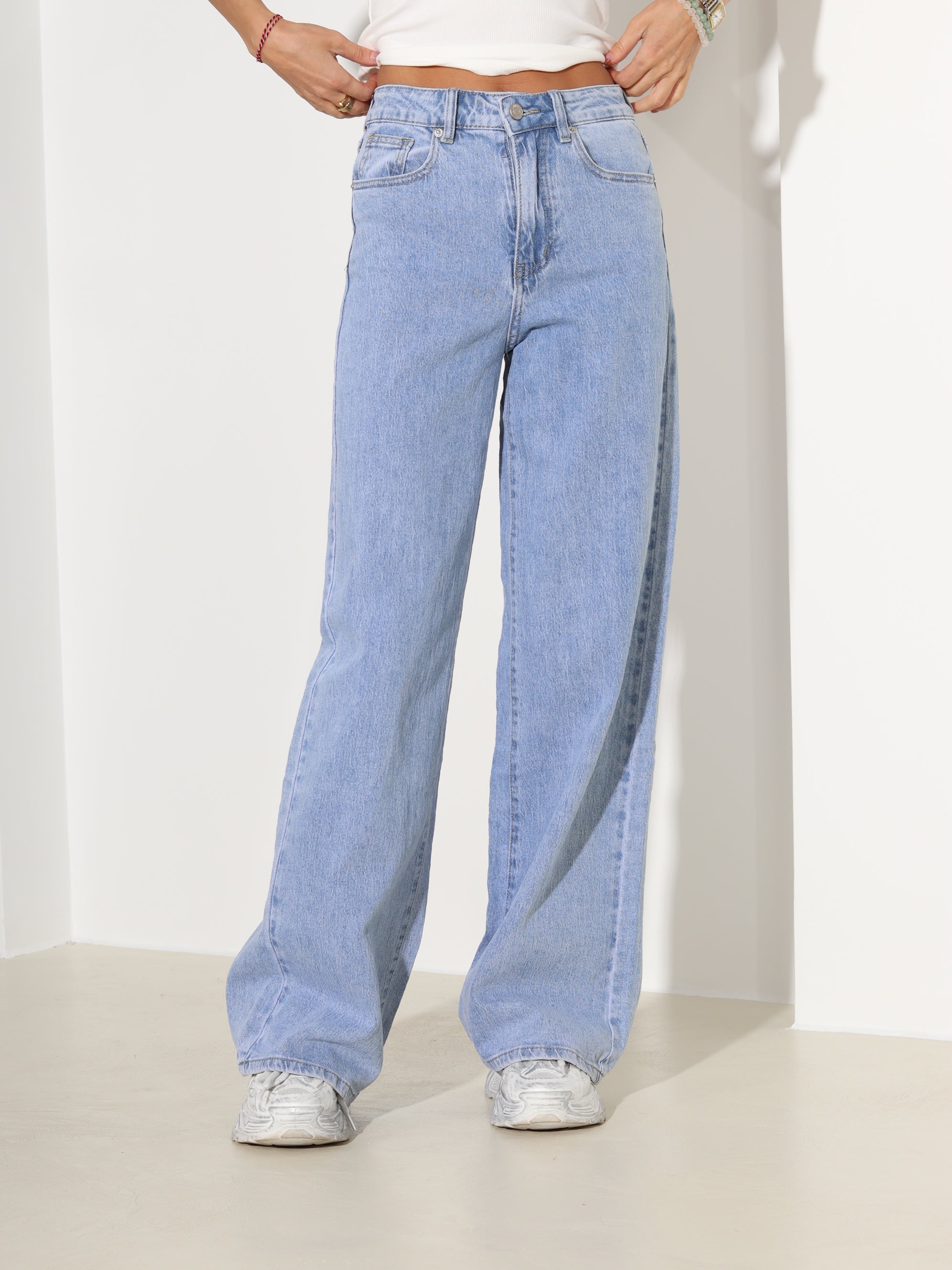 Zilas džinsa püksid ar paplatinātiem stariem - 18171