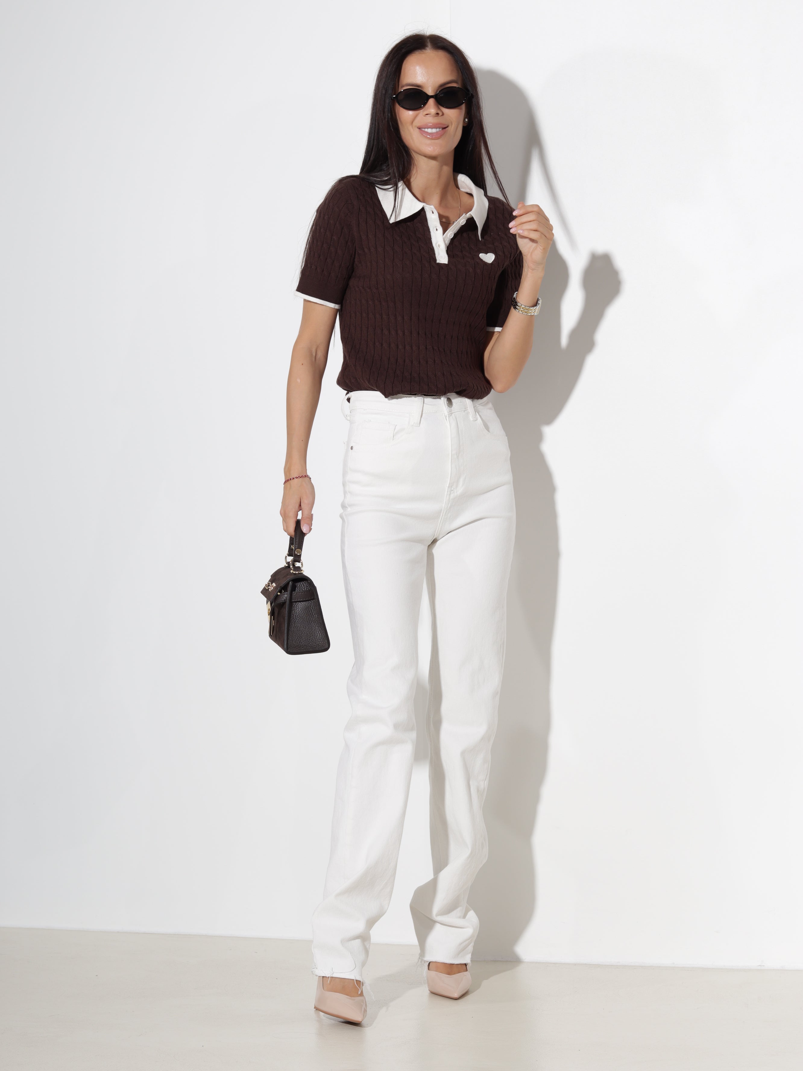 Šoko polo tops 'Sirds pīnītē', balta apkakle - 20447
