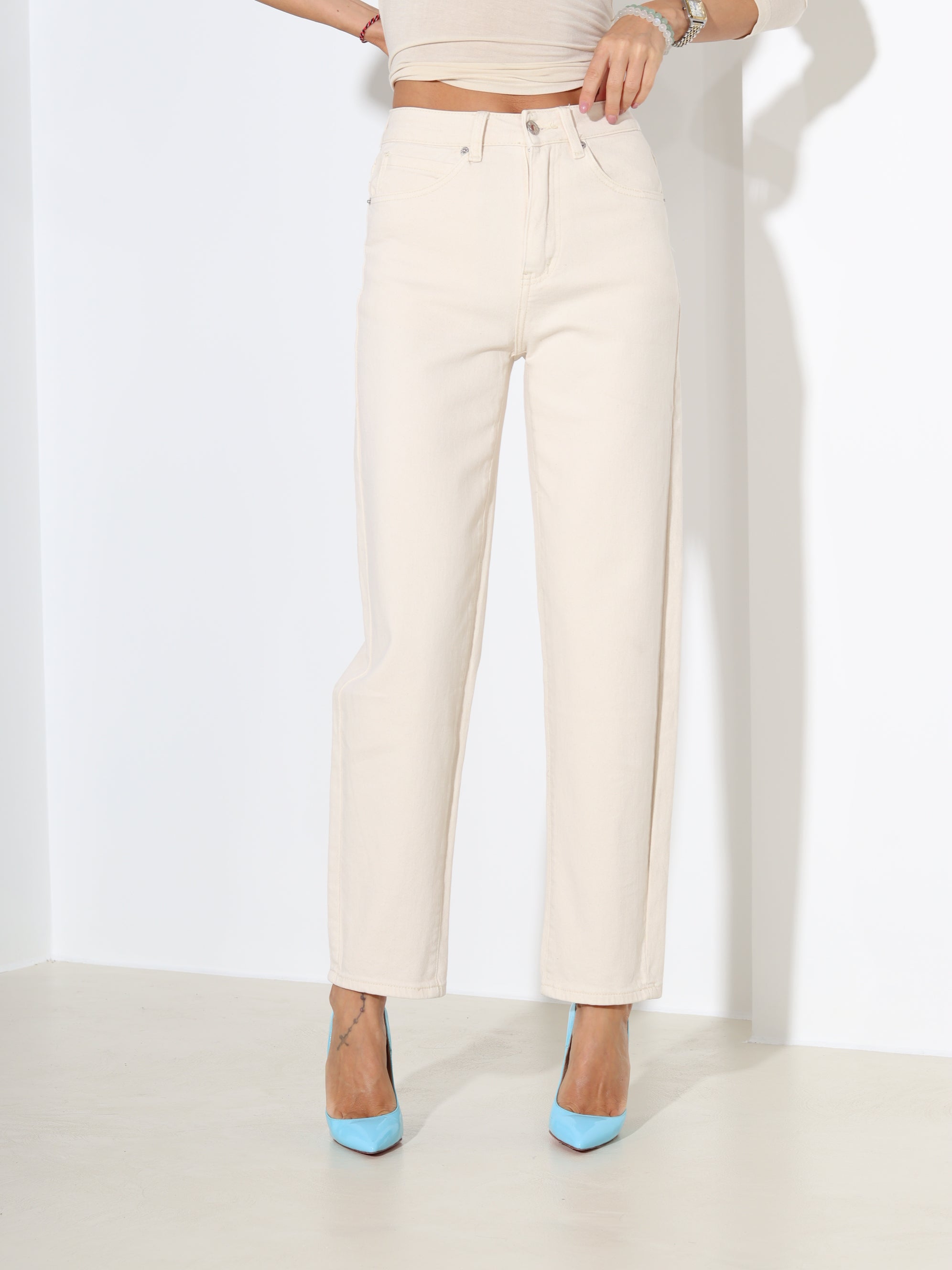 Bēšas "Mom fit" džinsa püksid, Laulia - 18169