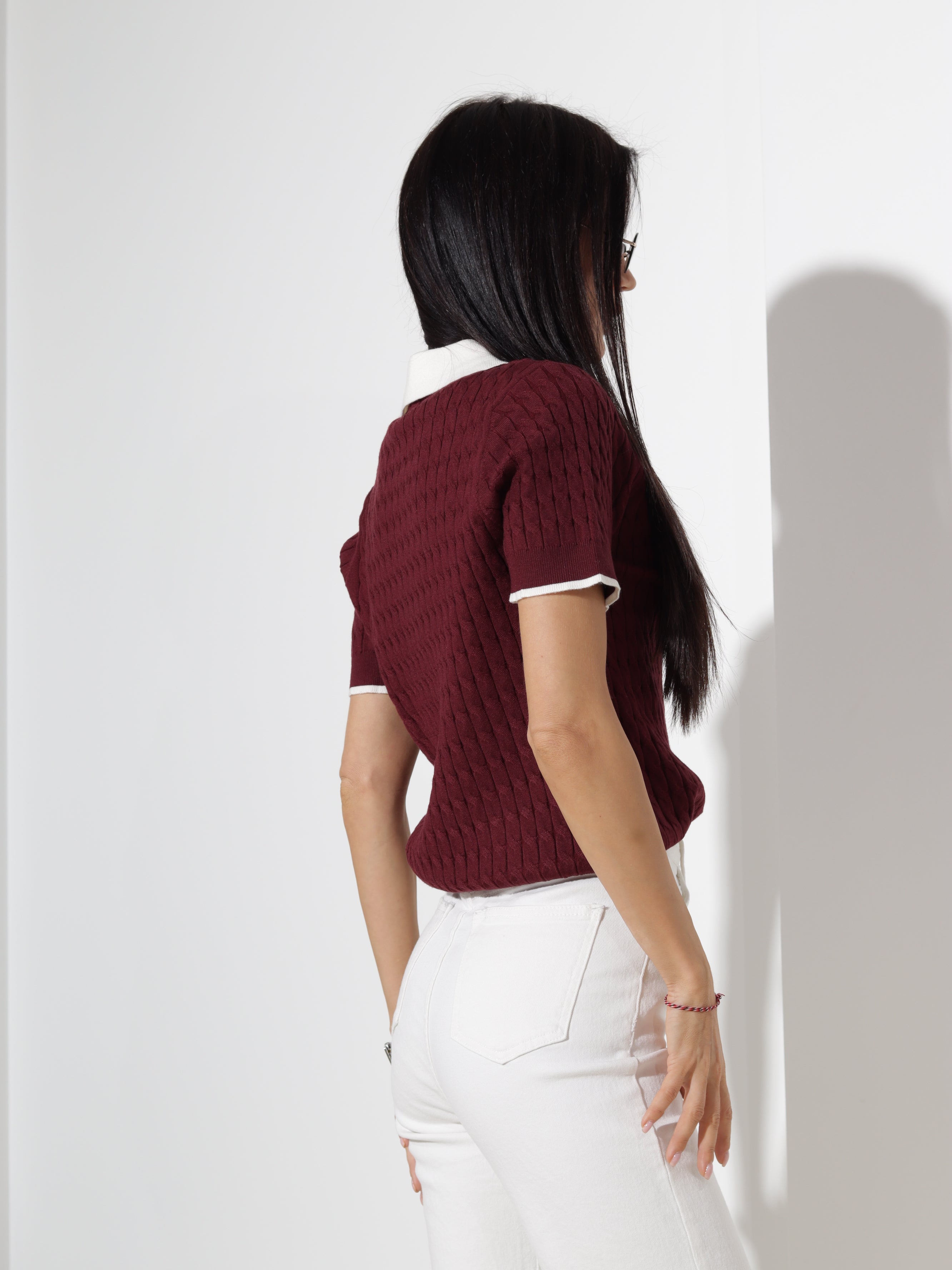 Bordo polo tops 'Sirds pīnītē', balta apkakle - 20446