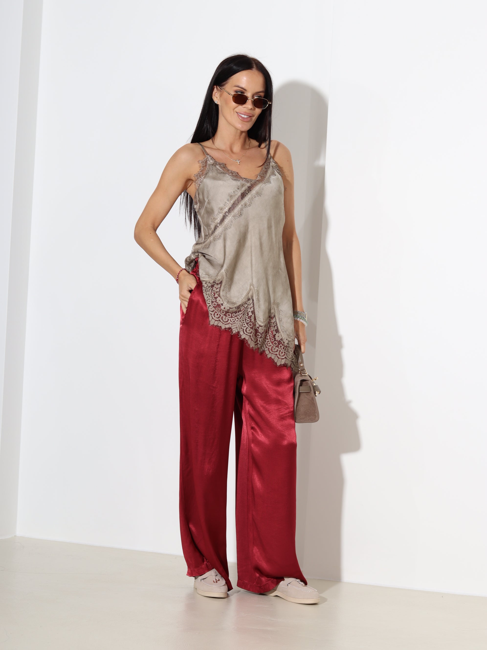 Sarkanas/bordo viskozes bikses- 18482