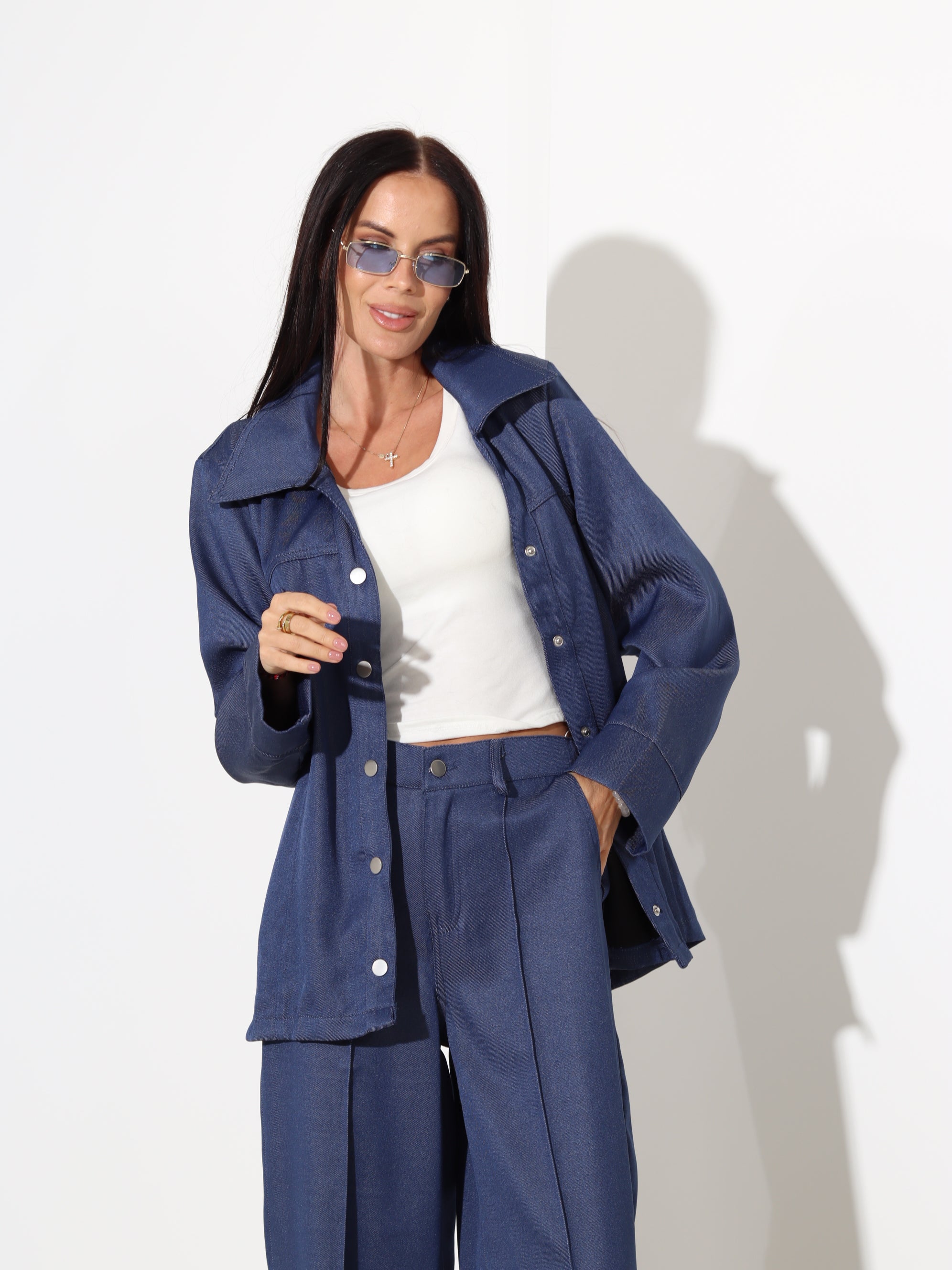 Zils, džinsa nokrāsas auduma komplekt - 17988