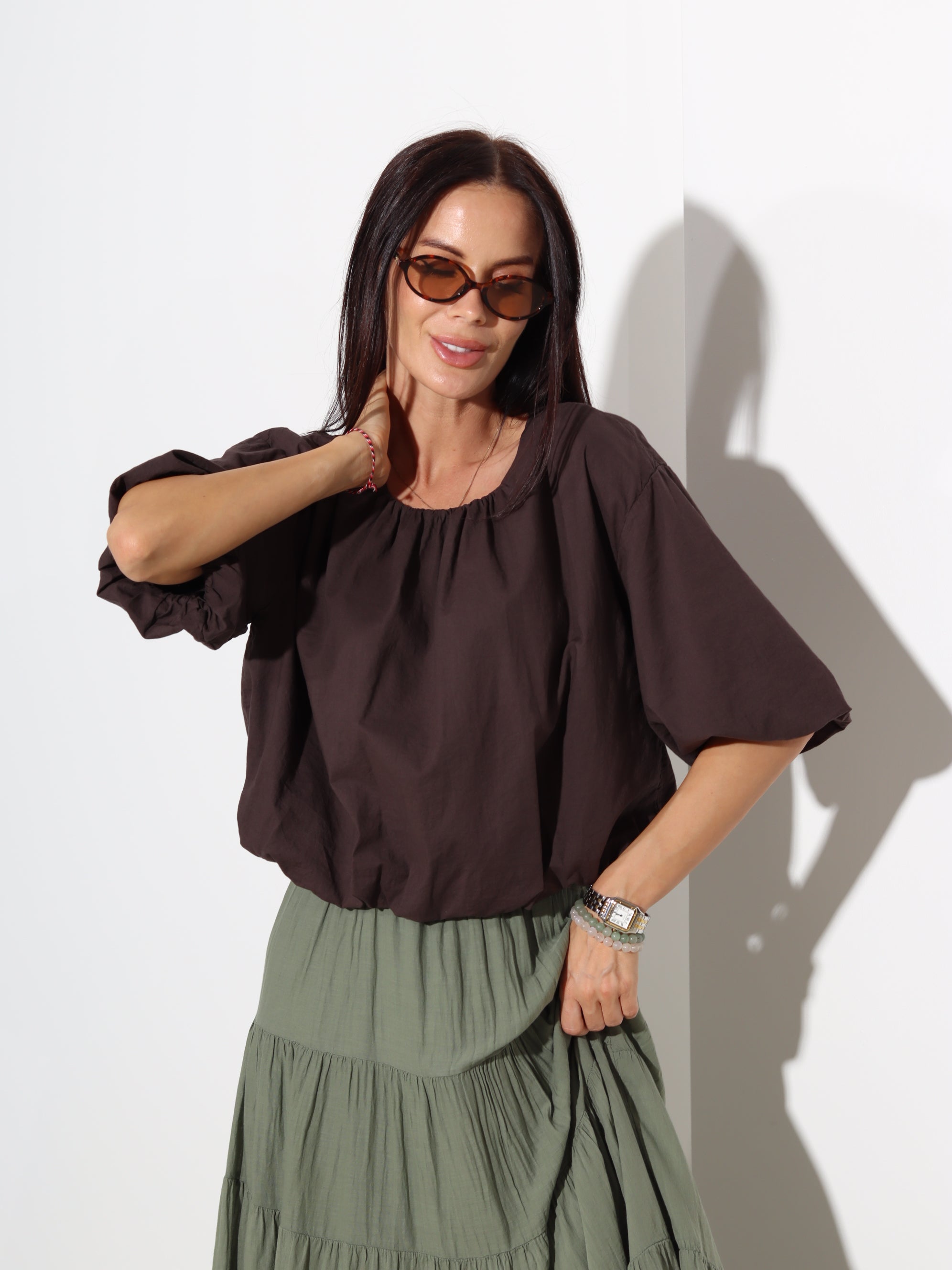 Brūns/šoko balontipa tops, boho stilā - 20164