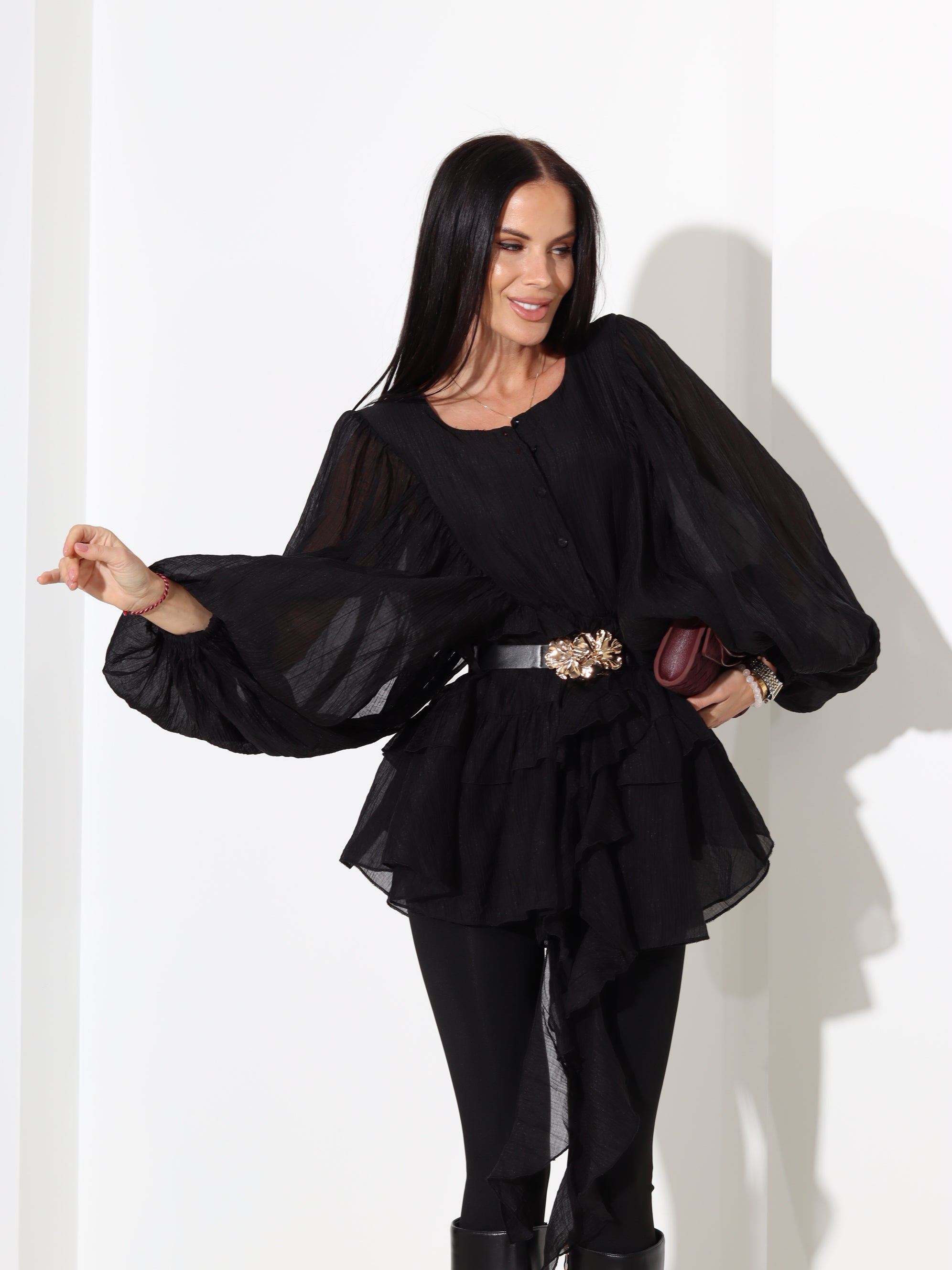 Melna pagarināta blūze/tunika - 18007